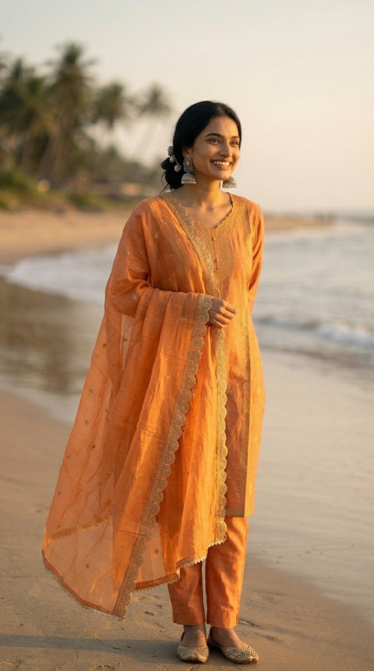 Orange Mooga Silk Salwar Suit