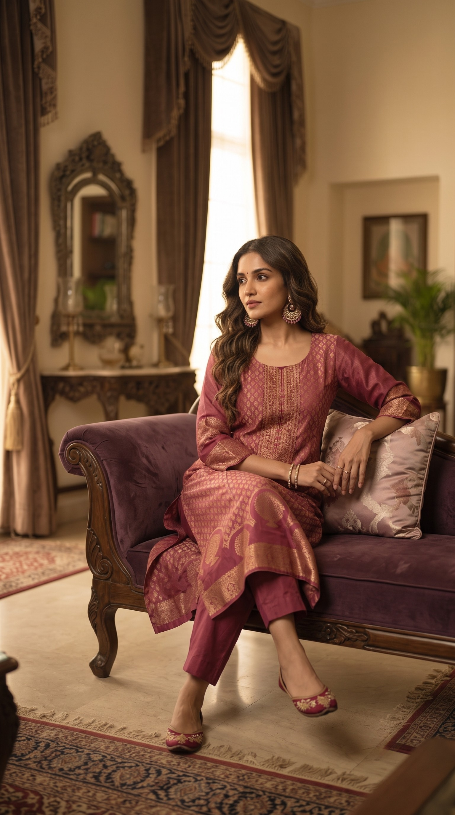 Magenta Banaras Silk Straight Cut Suit