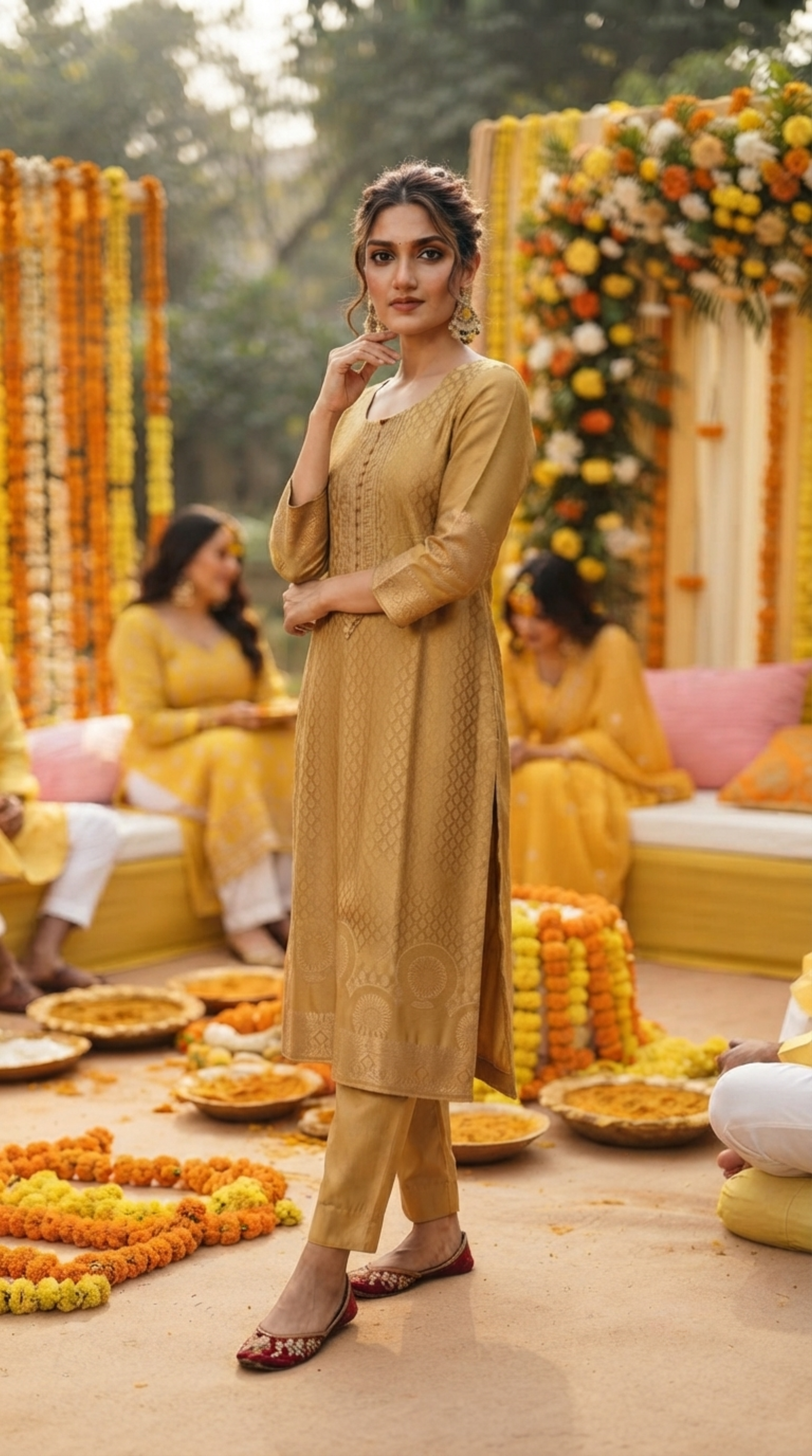 Mustard Banaras Silk Straight Cut Suit