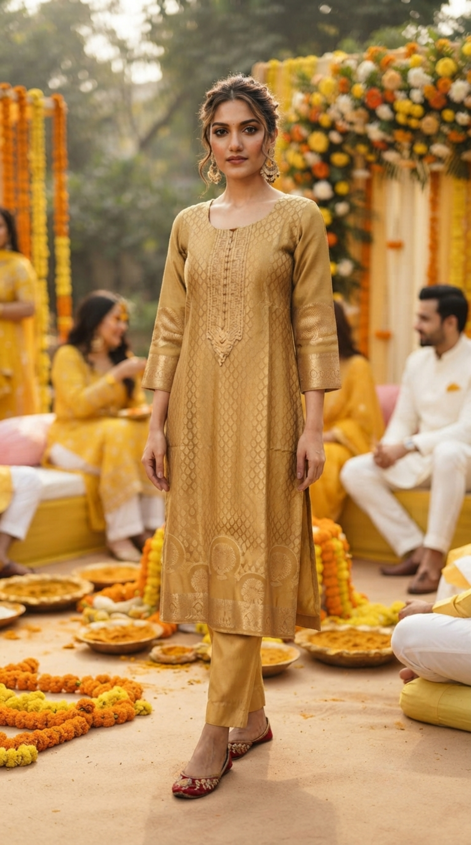 Mustard Banaras Silk Straight Cut Suit