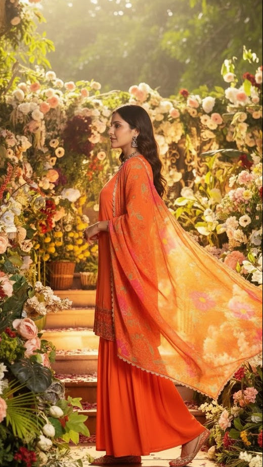 Orange Floral Sharara Suit