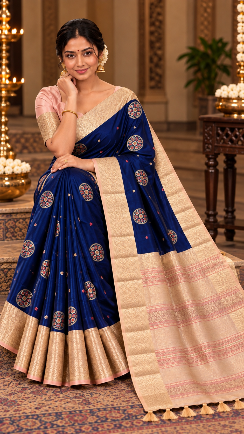 Navy Blue Kanchi Silk Saree