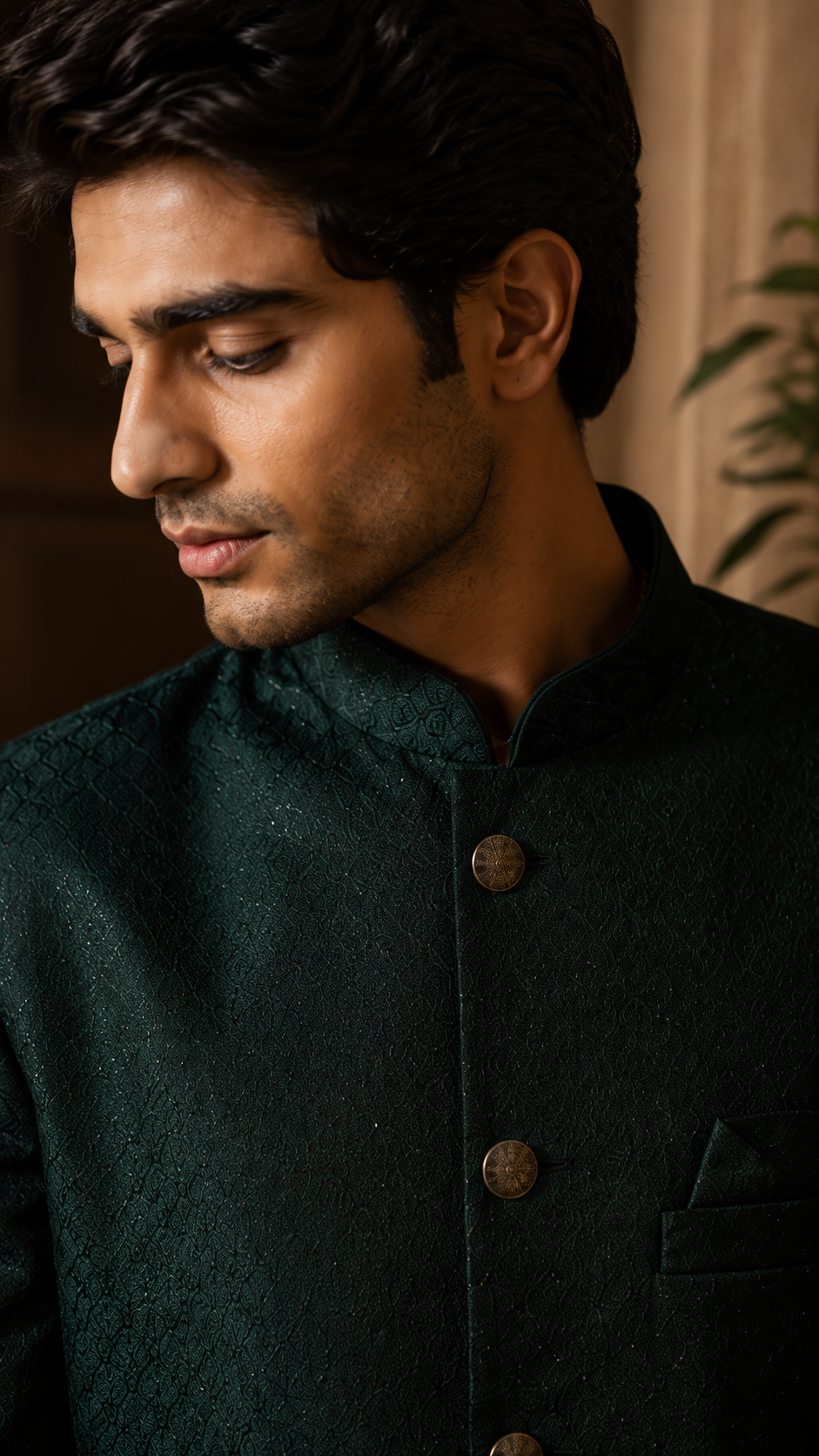 Bottle Green Silk Sherwani