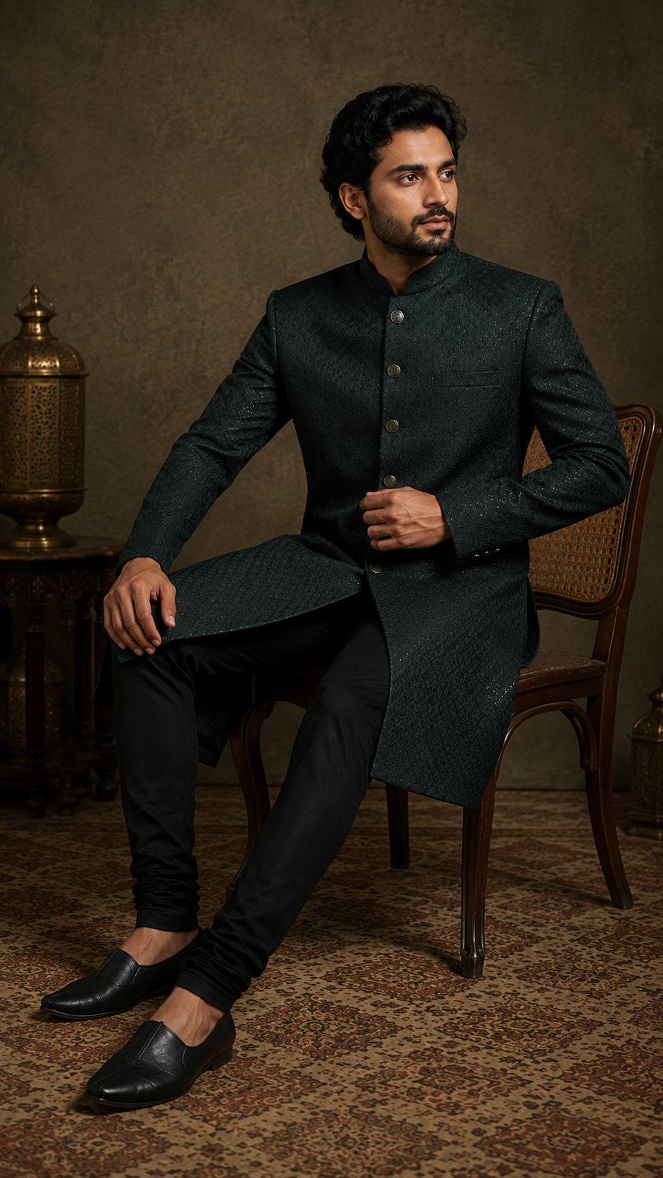 Bottle Green Silk Sherwani