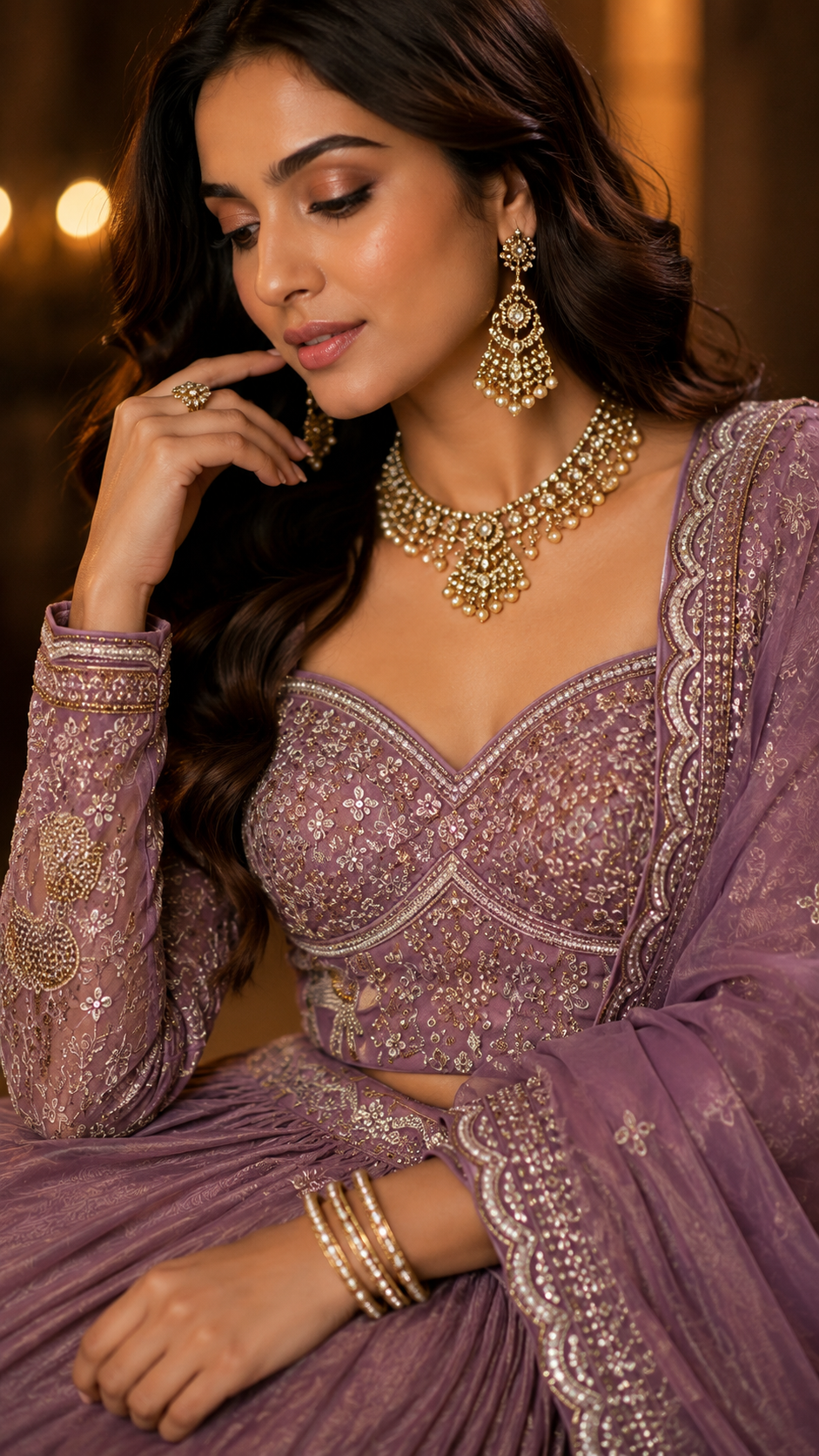 Purple Crepe Silk Embroidered Lehenga