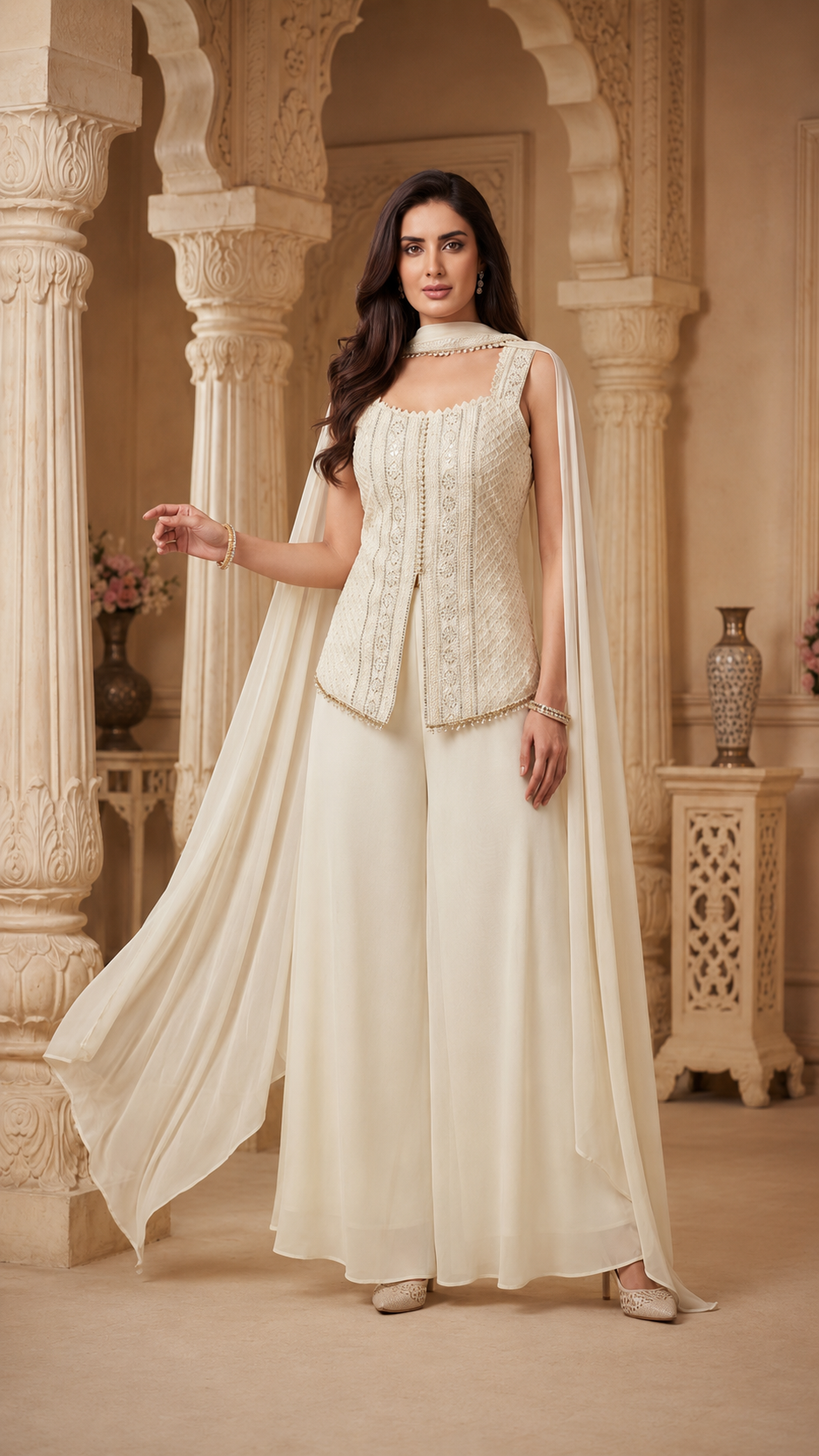 White Georgette Sharara Suit