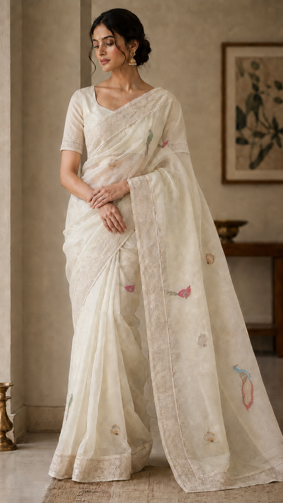 Ivory Kora Organza Silk Saree