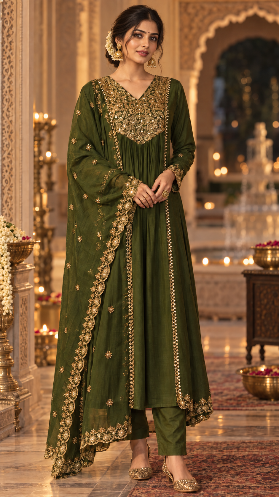 Green Mul Chanderi Salwar Suit