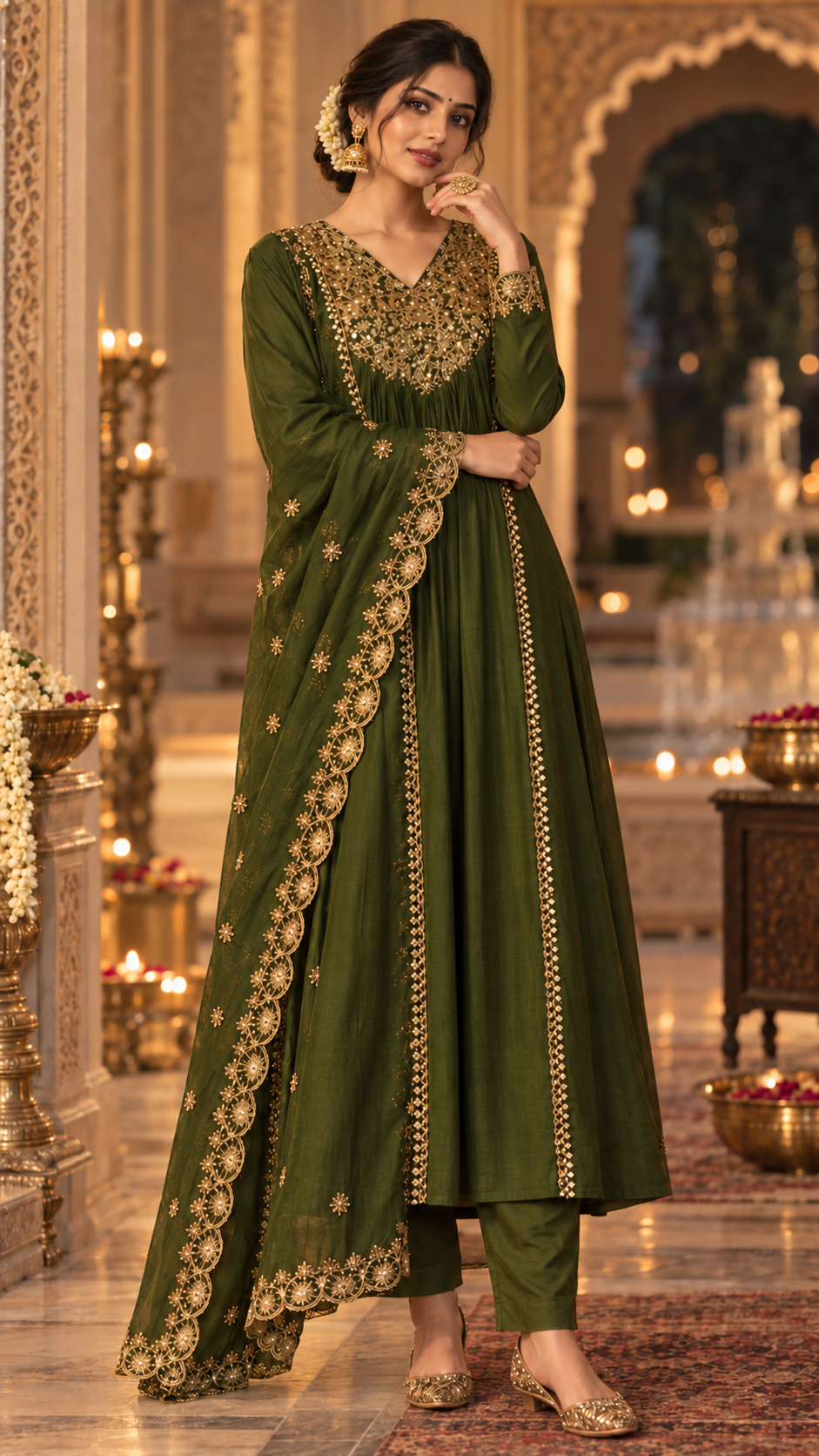 Green Mul Chanderi Salwar Suit