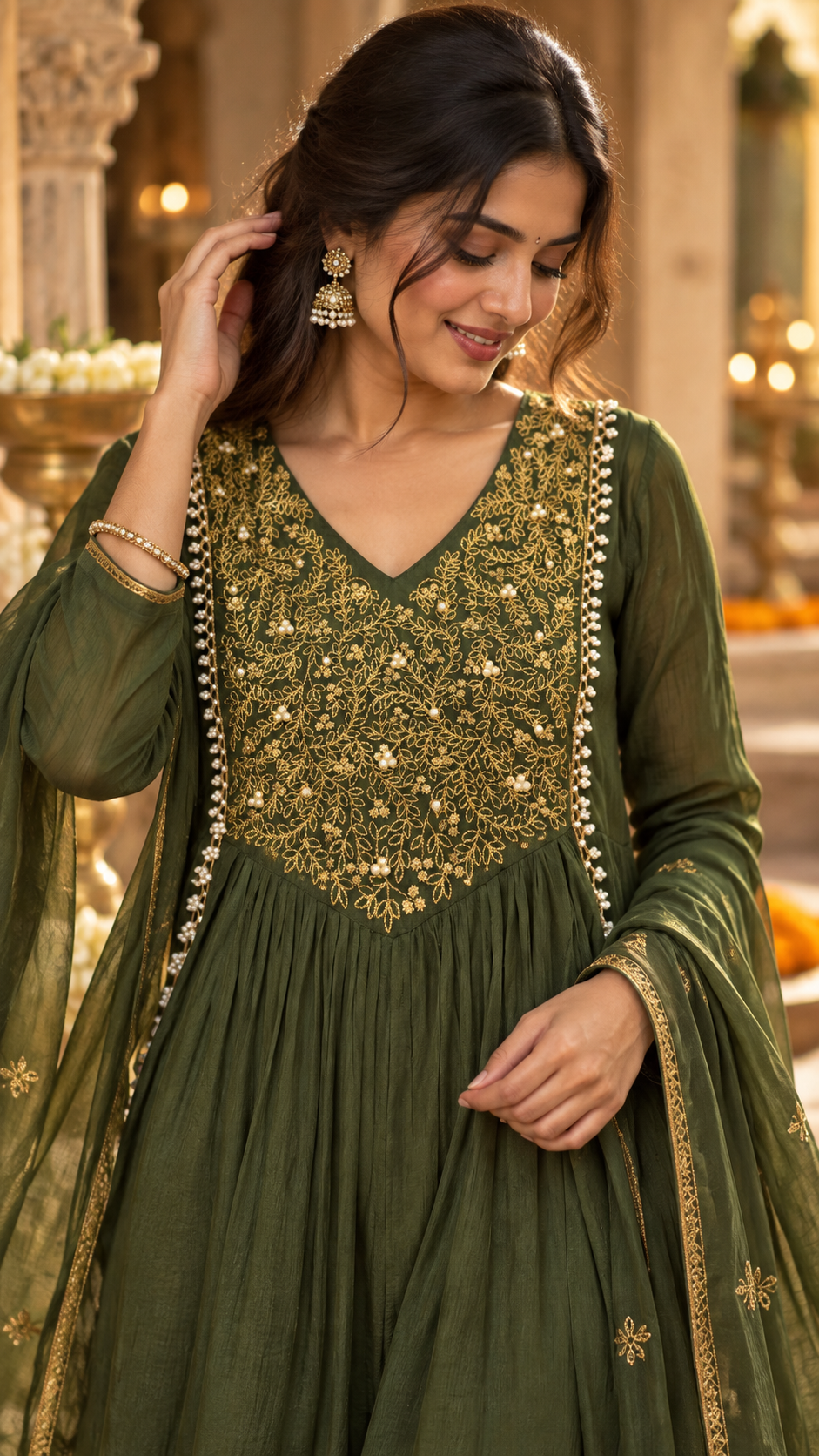 Green Mul Chanderi Salwar Suit