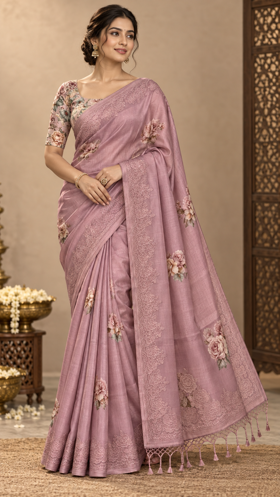 Mauve Tussar Silk Saree