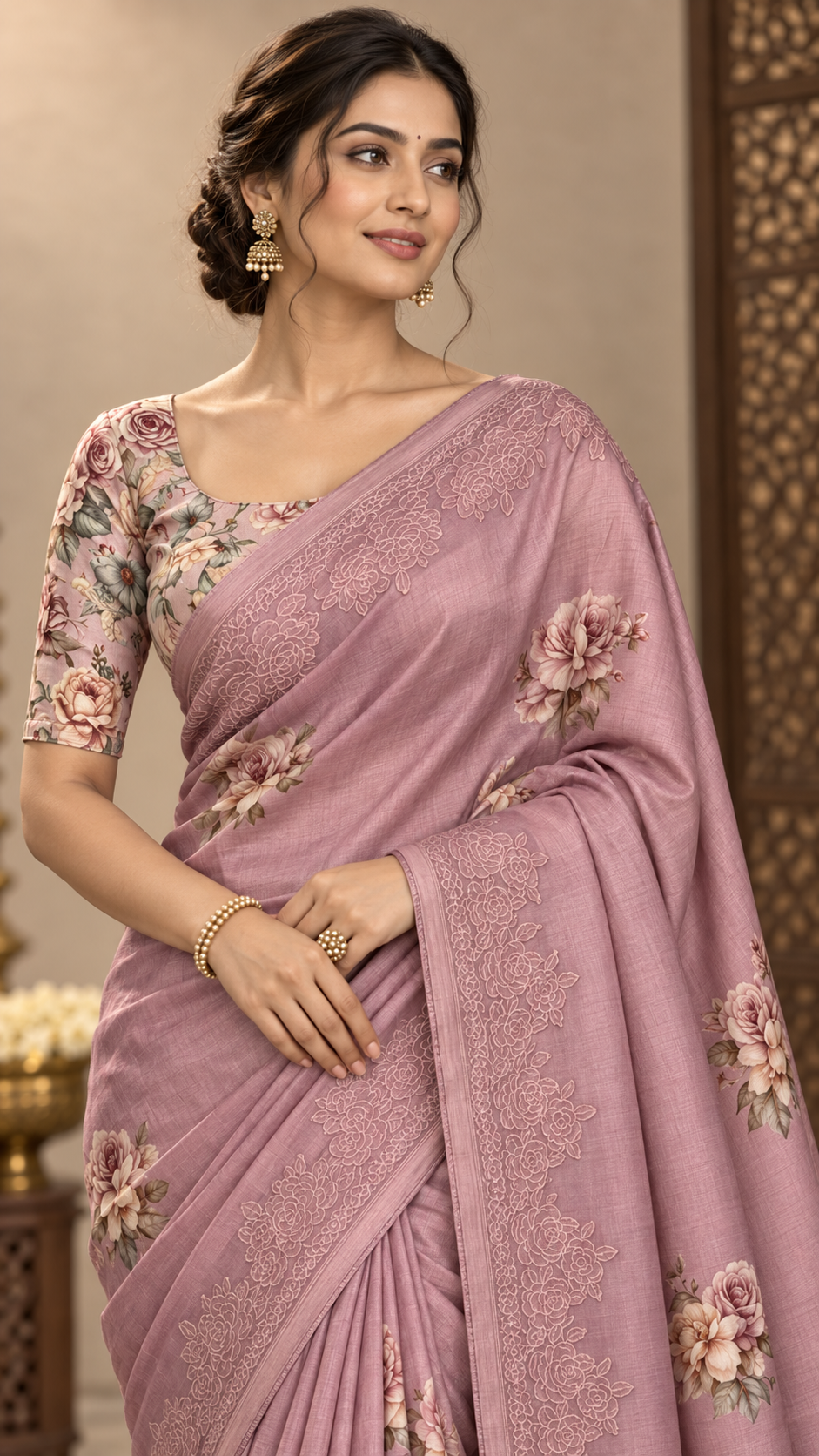 Mauve Tussar Silk Saree