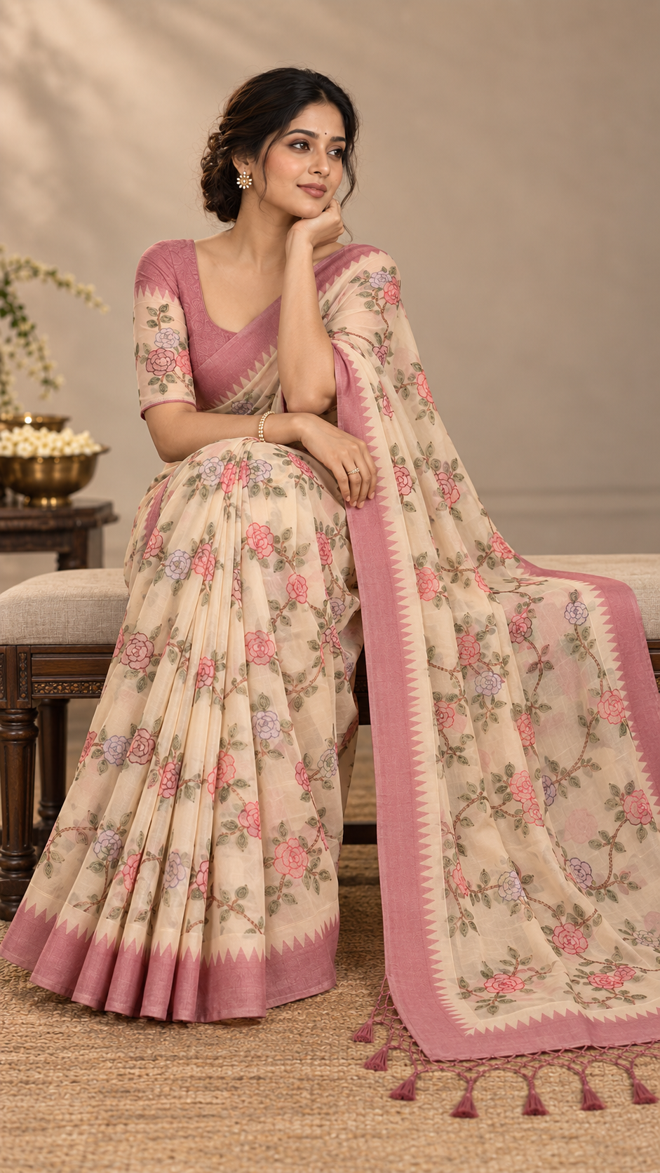 Ivory Kora Organza Silk Saree