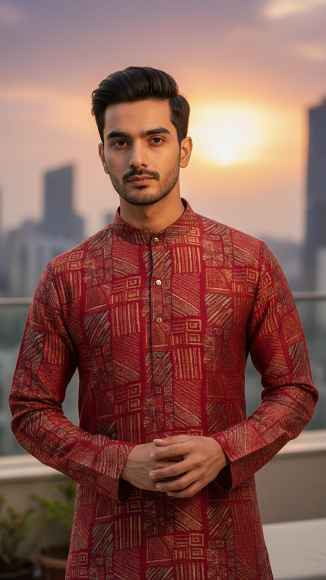 Red Abstract Kurta Set