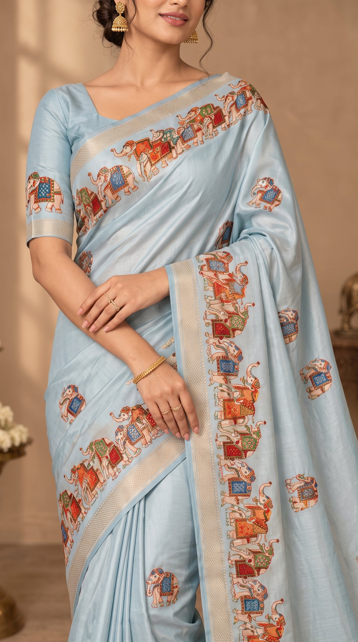 Light Blue Mangalgiri SIlk Saree