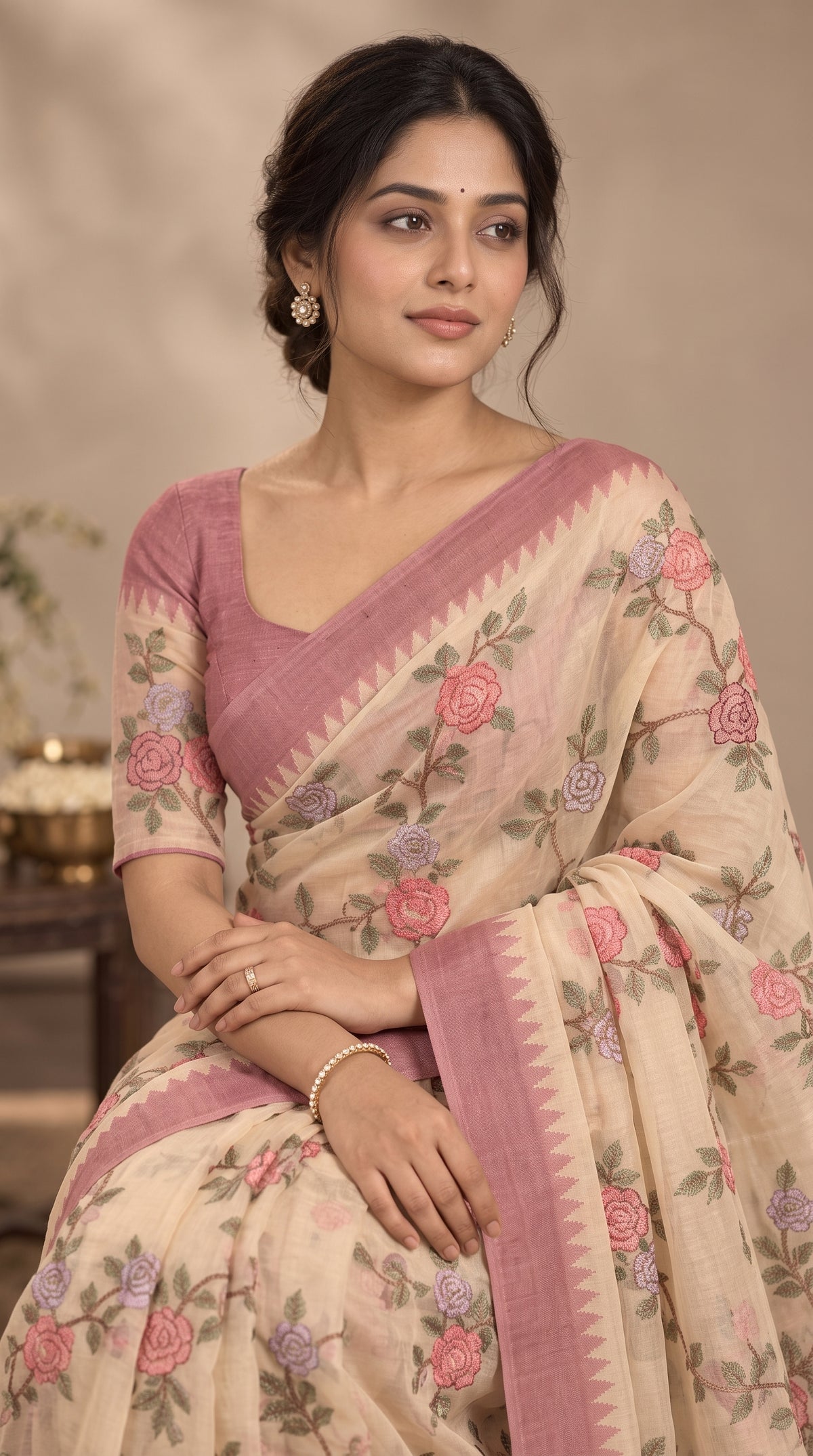 Ivory Kora Organza Silk Saree