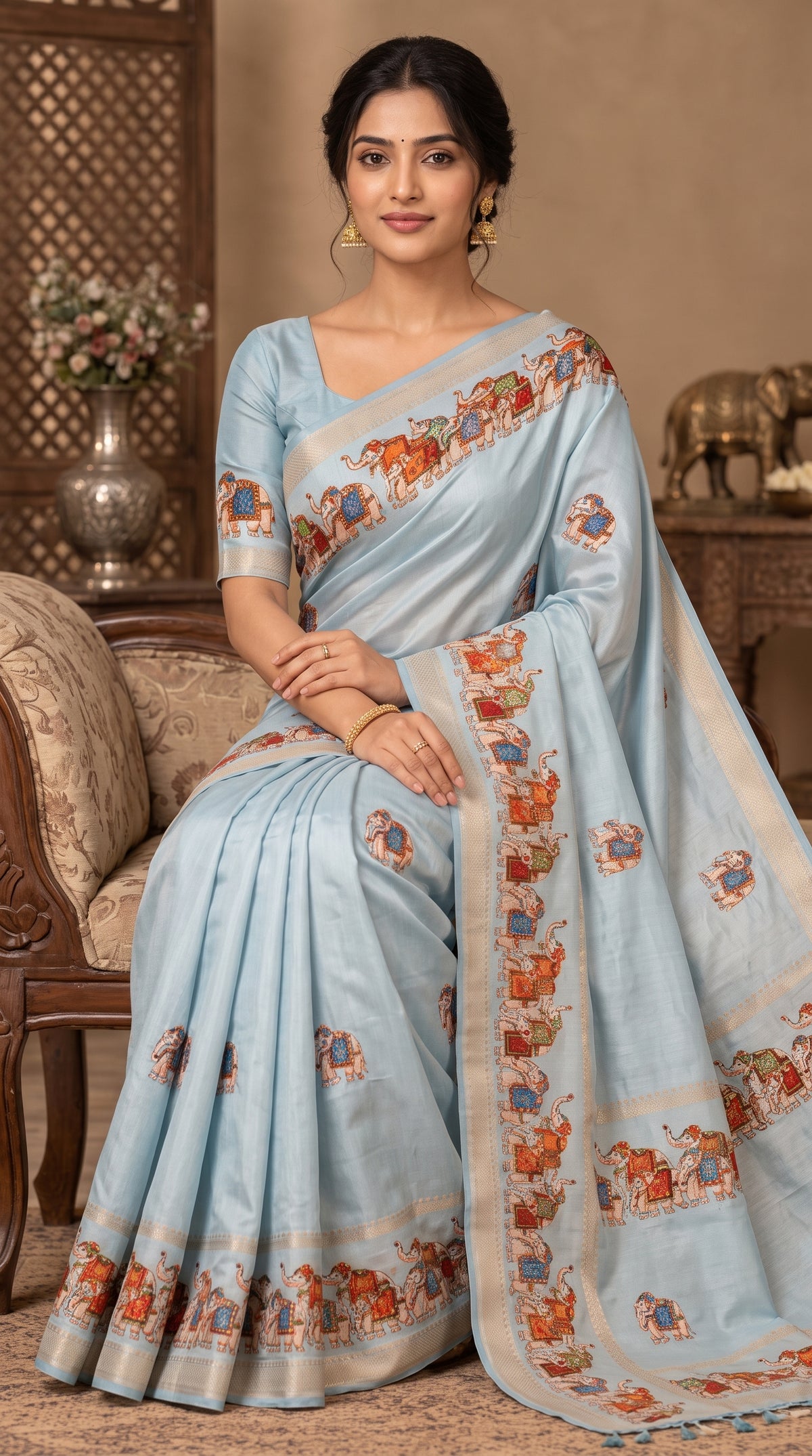Light Blue Mangalgiri SIlk Saree