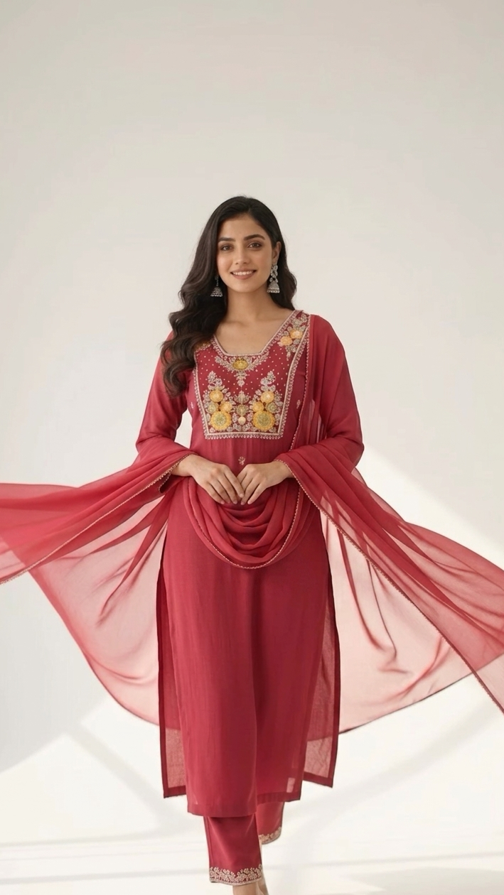 Crimson Pearl Embroidered Suit