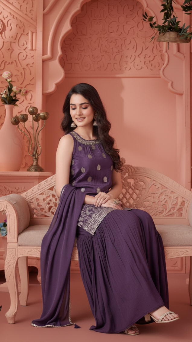 Violet Bloom Sharara Suit
