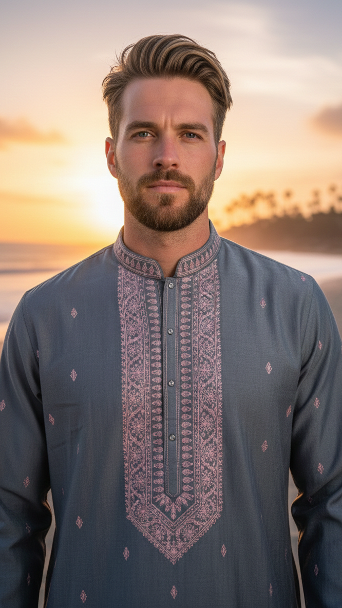 Grey Silk Kurta Set