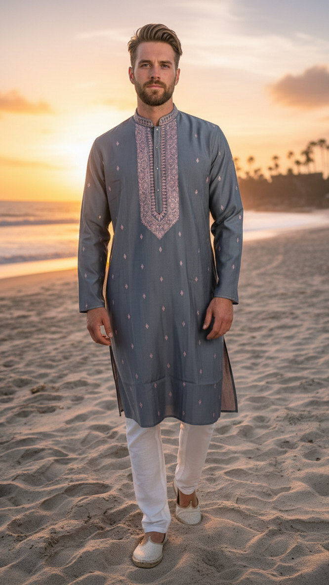 Grey Silk Kurta Set