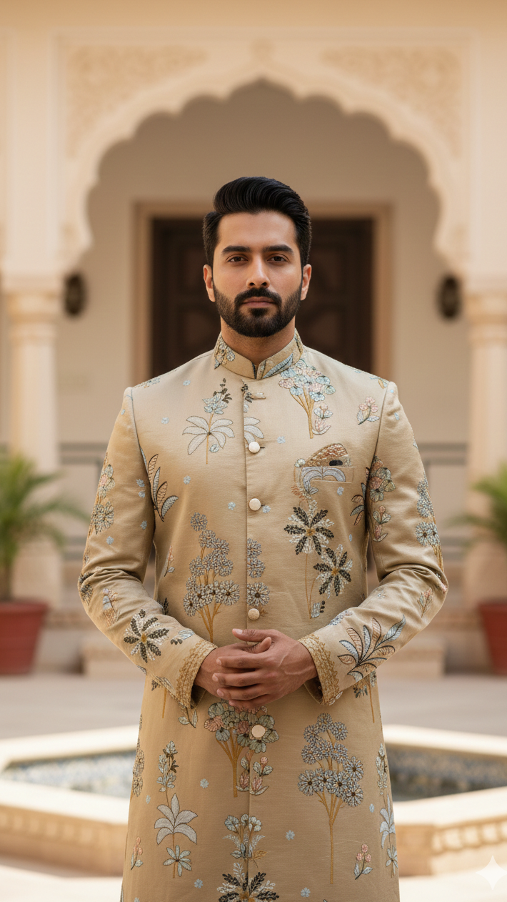 Beige Garden Sherwani