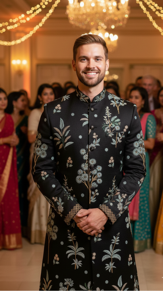Black Garden Sherwani