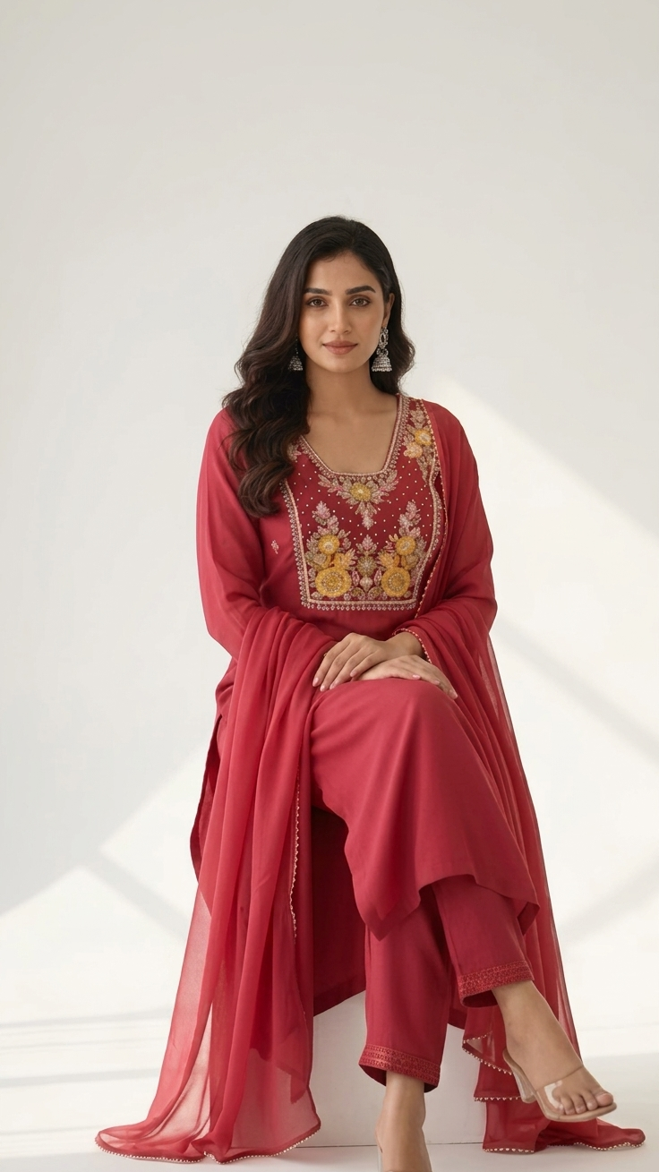 Crimson Pearl Embroidered Suit