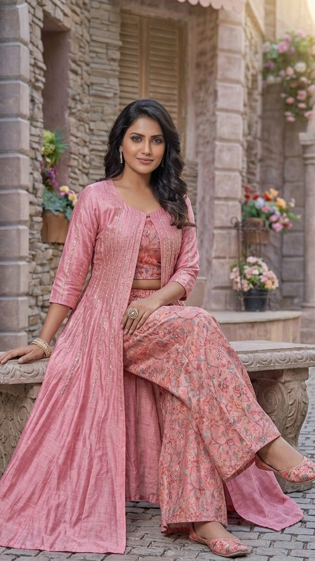 Peach Floral Croptop Sharara