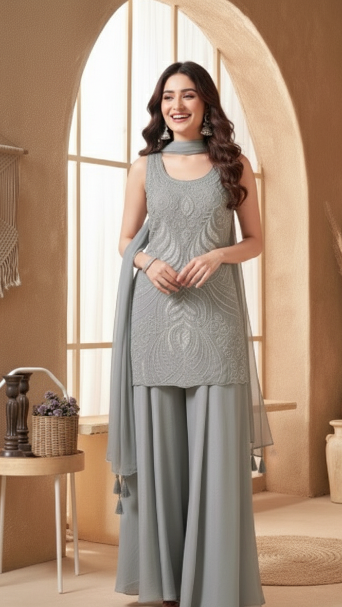 Silver Pearl Elegance Sharara