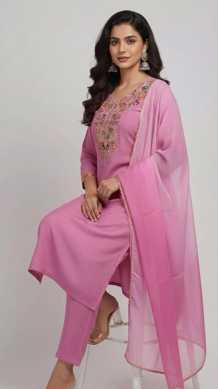 Candy Pink Embroidered Suit