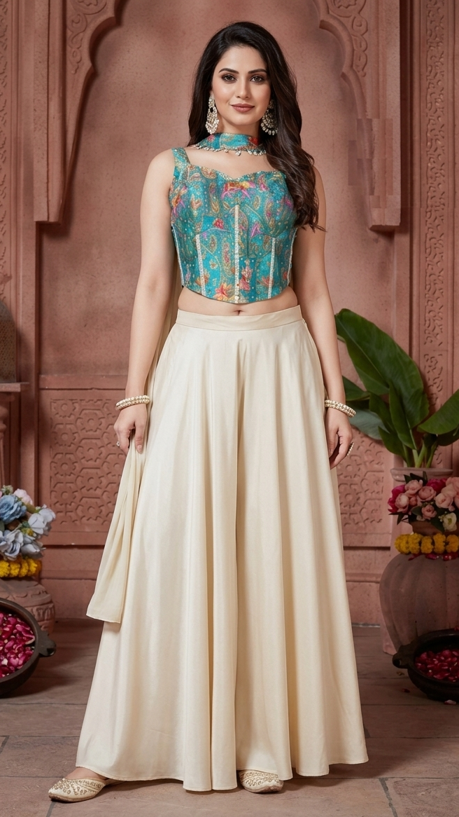 Blue & Beige Corset Sharara