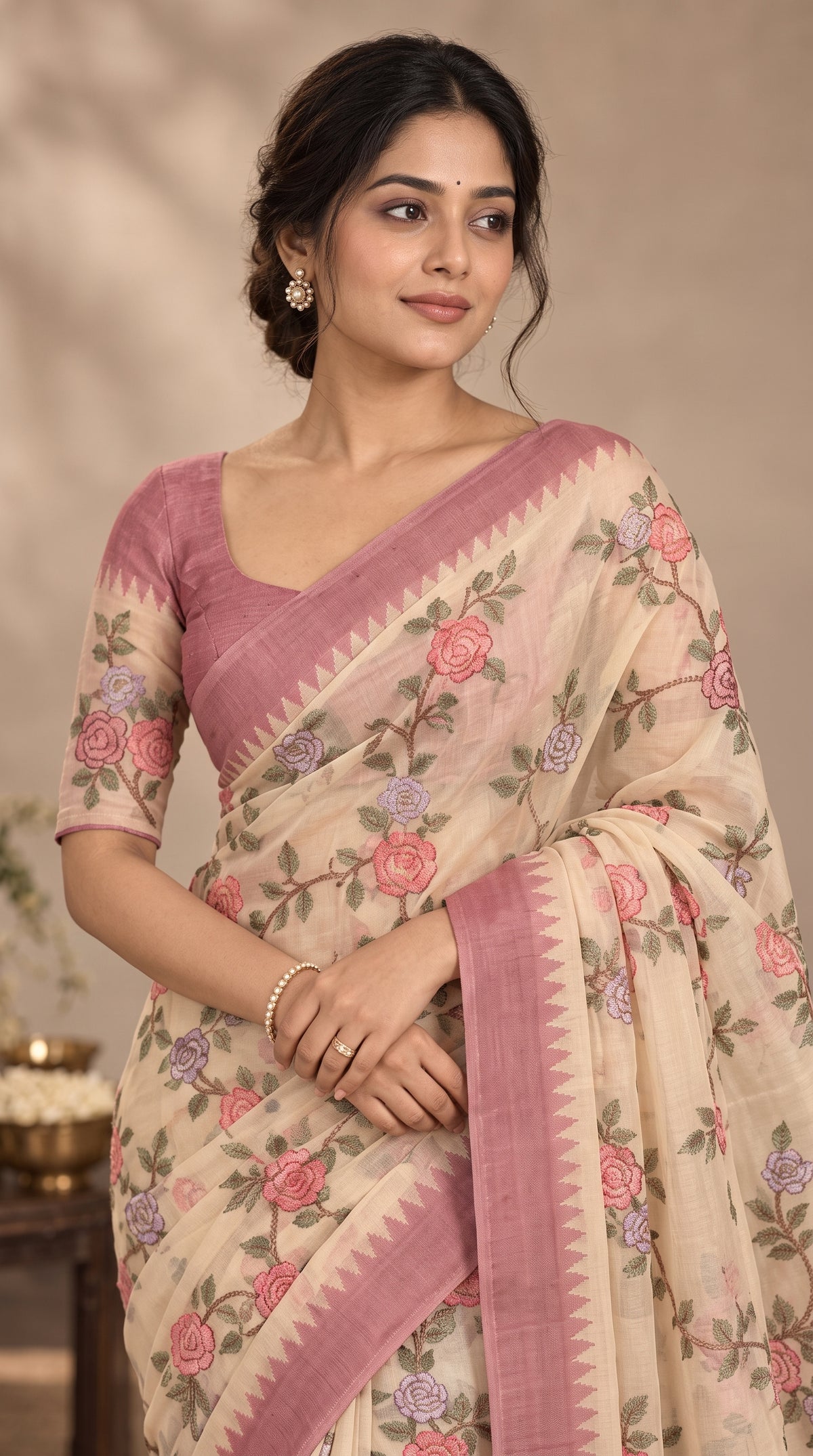 Ivory Kora Organza Silk Saree