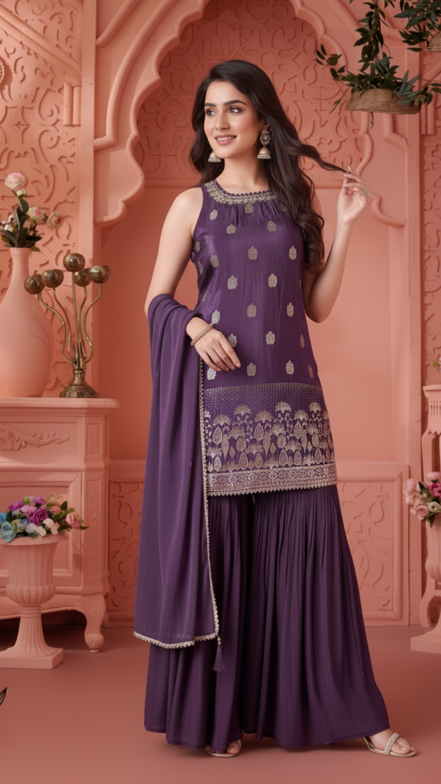 Violet Bloom Sharara Suit