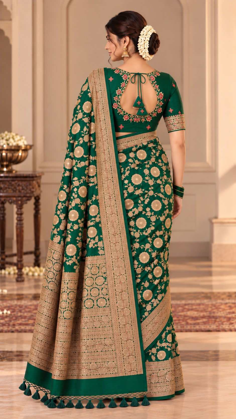 Bottle Green Banaras Katan Silk saree