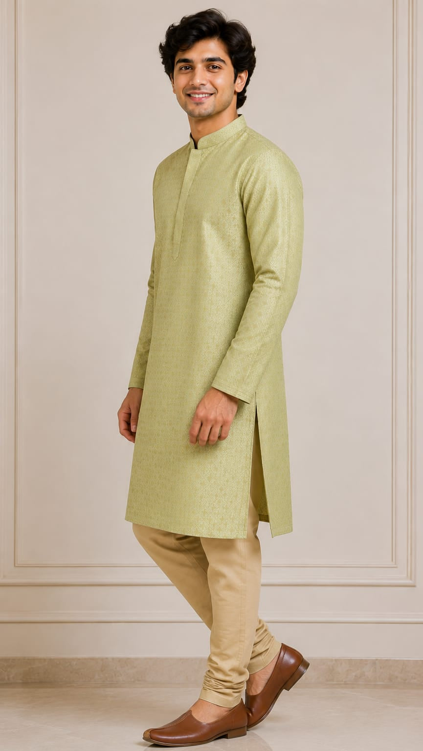 Parrot Green Silk Kurta Set
