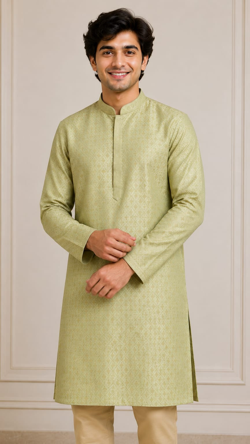 Parrot Green Silk Kurta Set