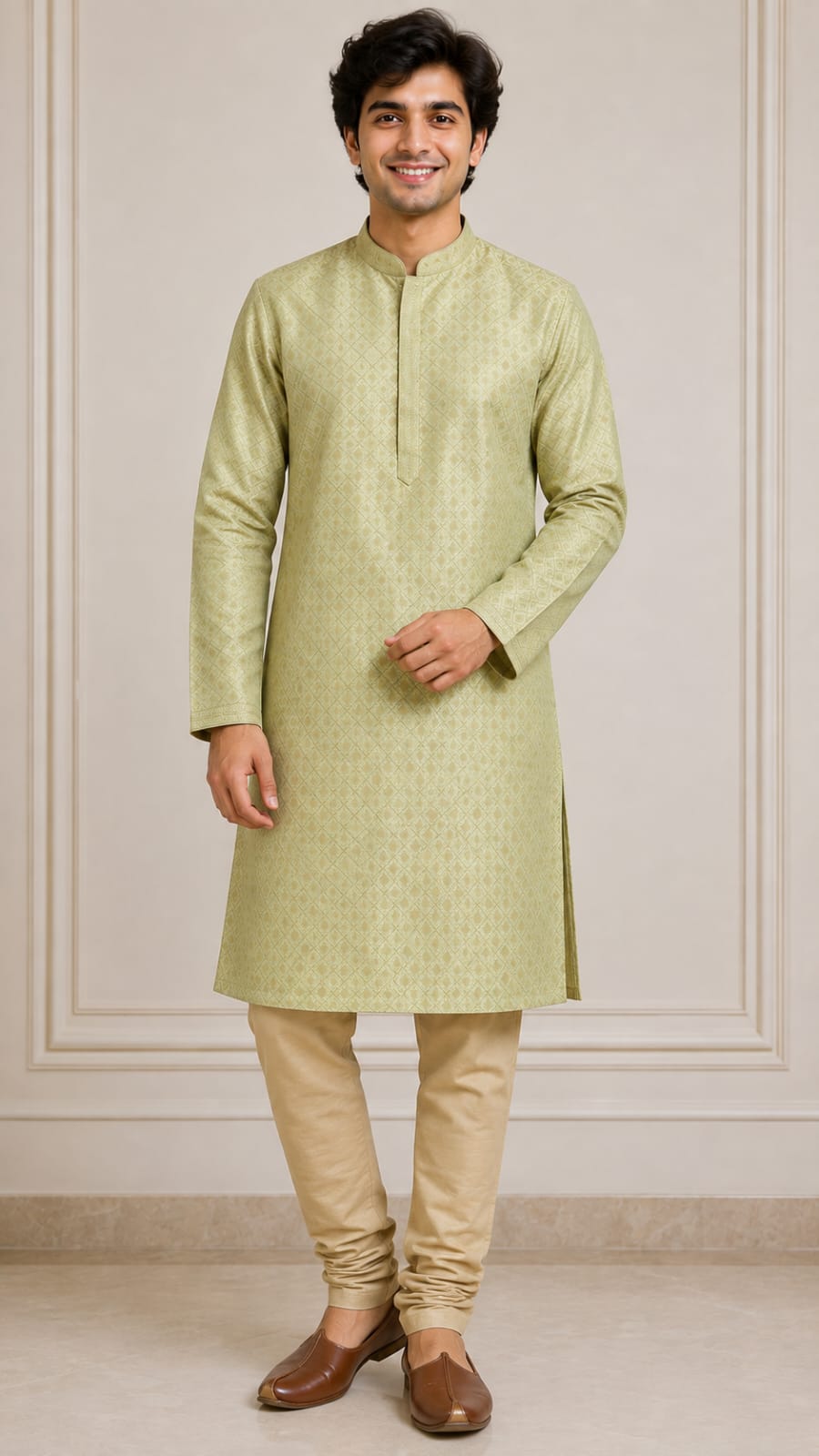 Parrot Green Silk Kurta Set