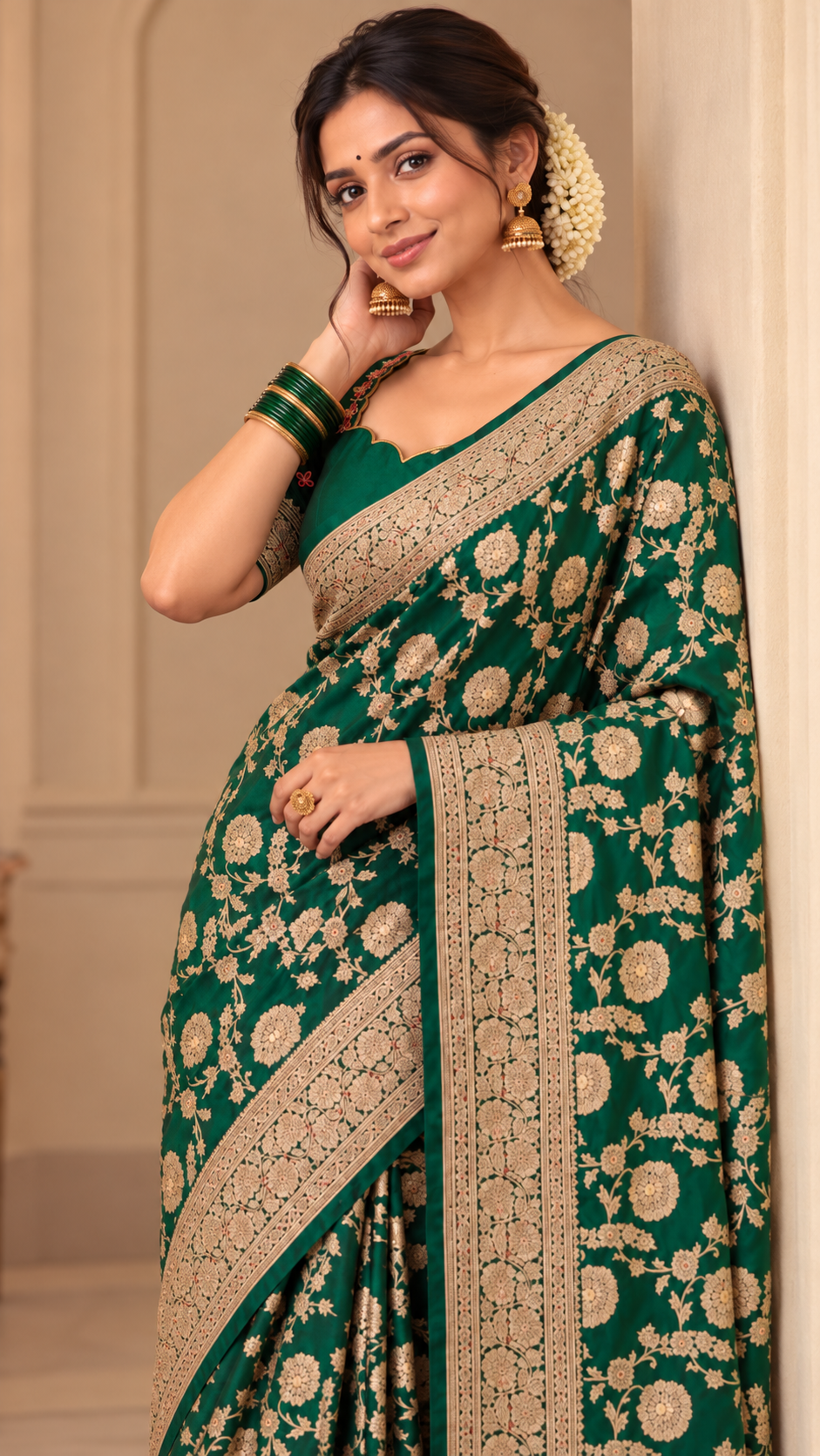 Bottle Green Banaras Katan Silk saree