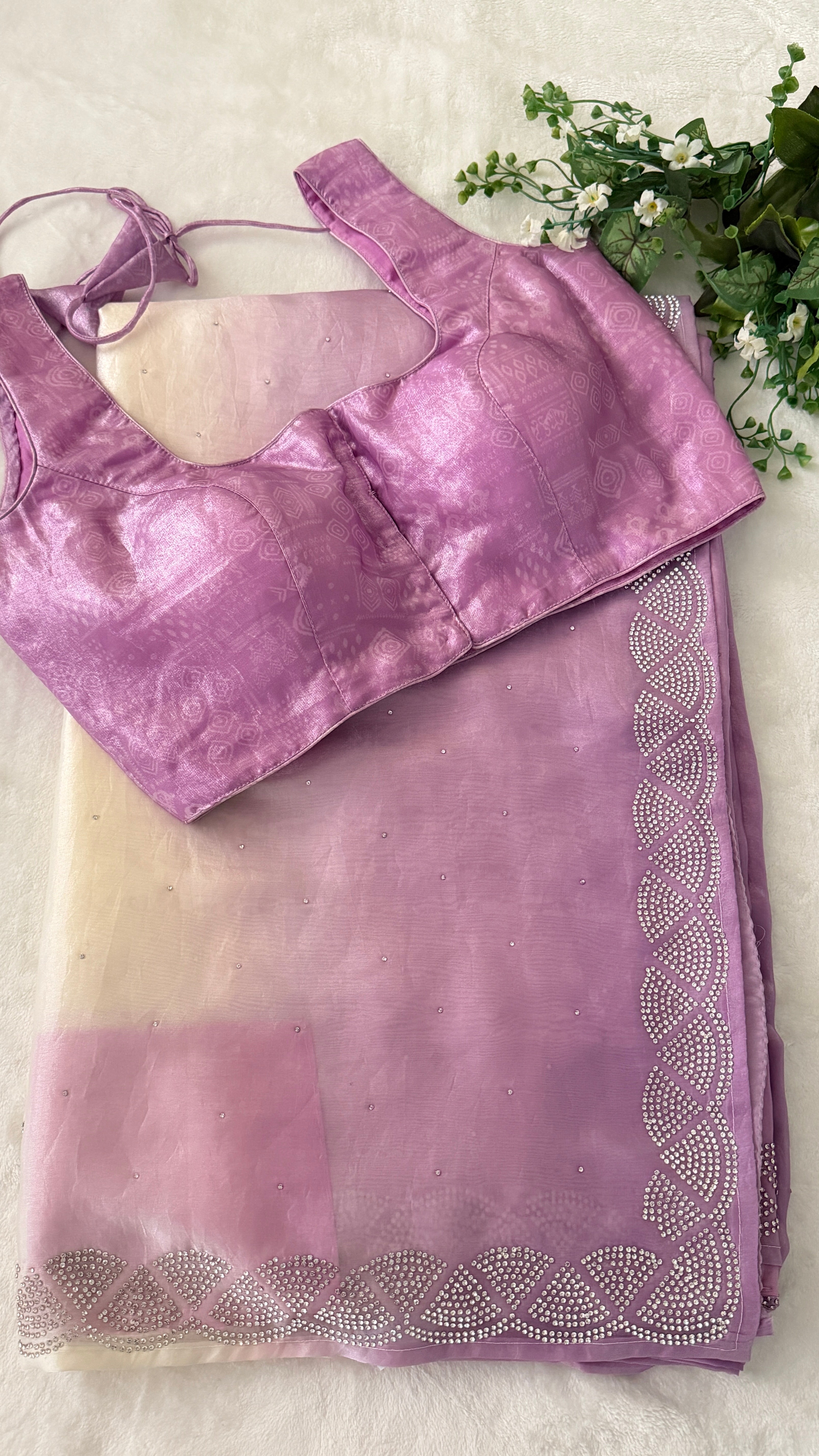 Lavender Ombre Crepe Shimmer Saree