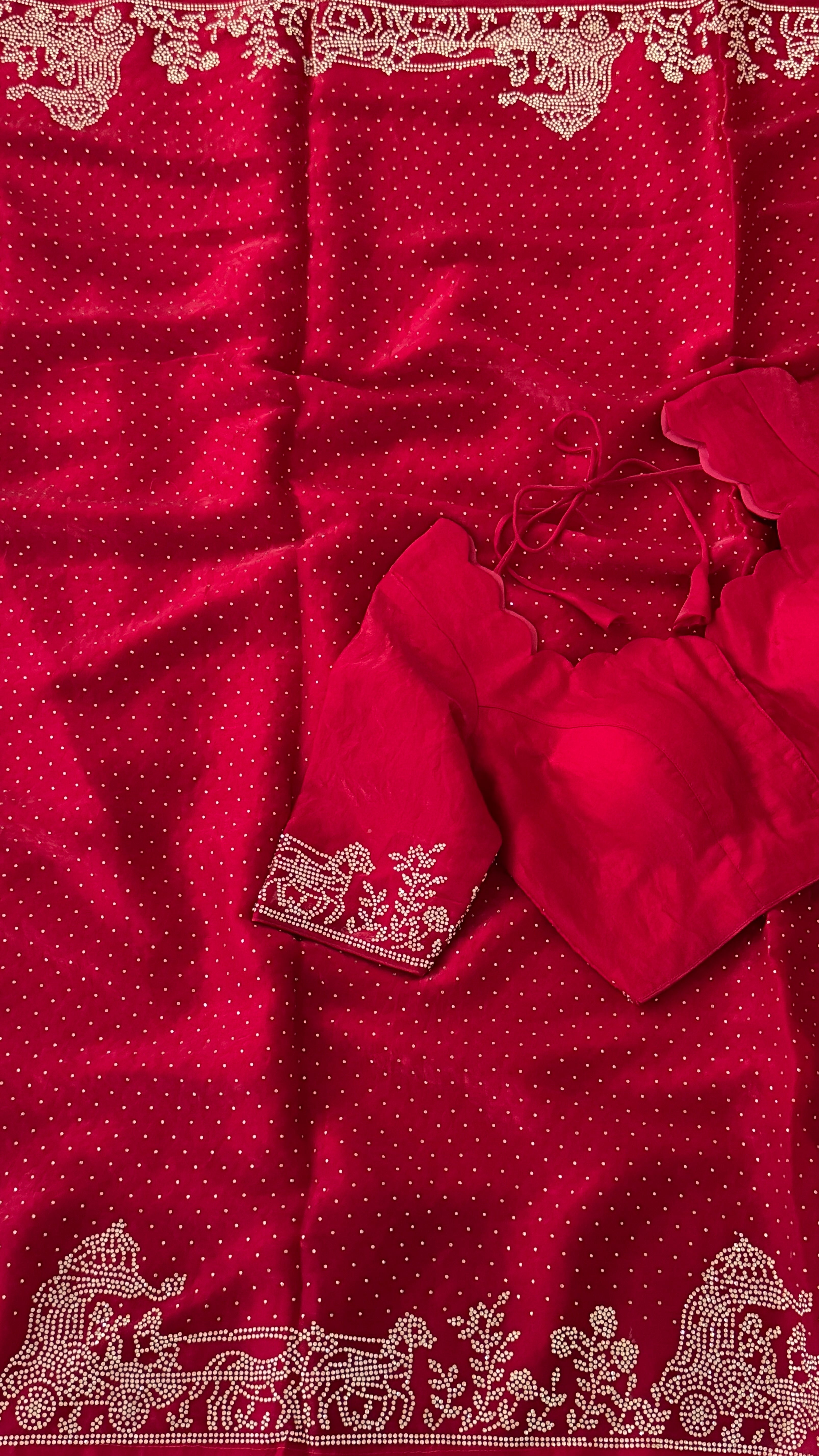 Scarlet Shimmer Swarovski Saree