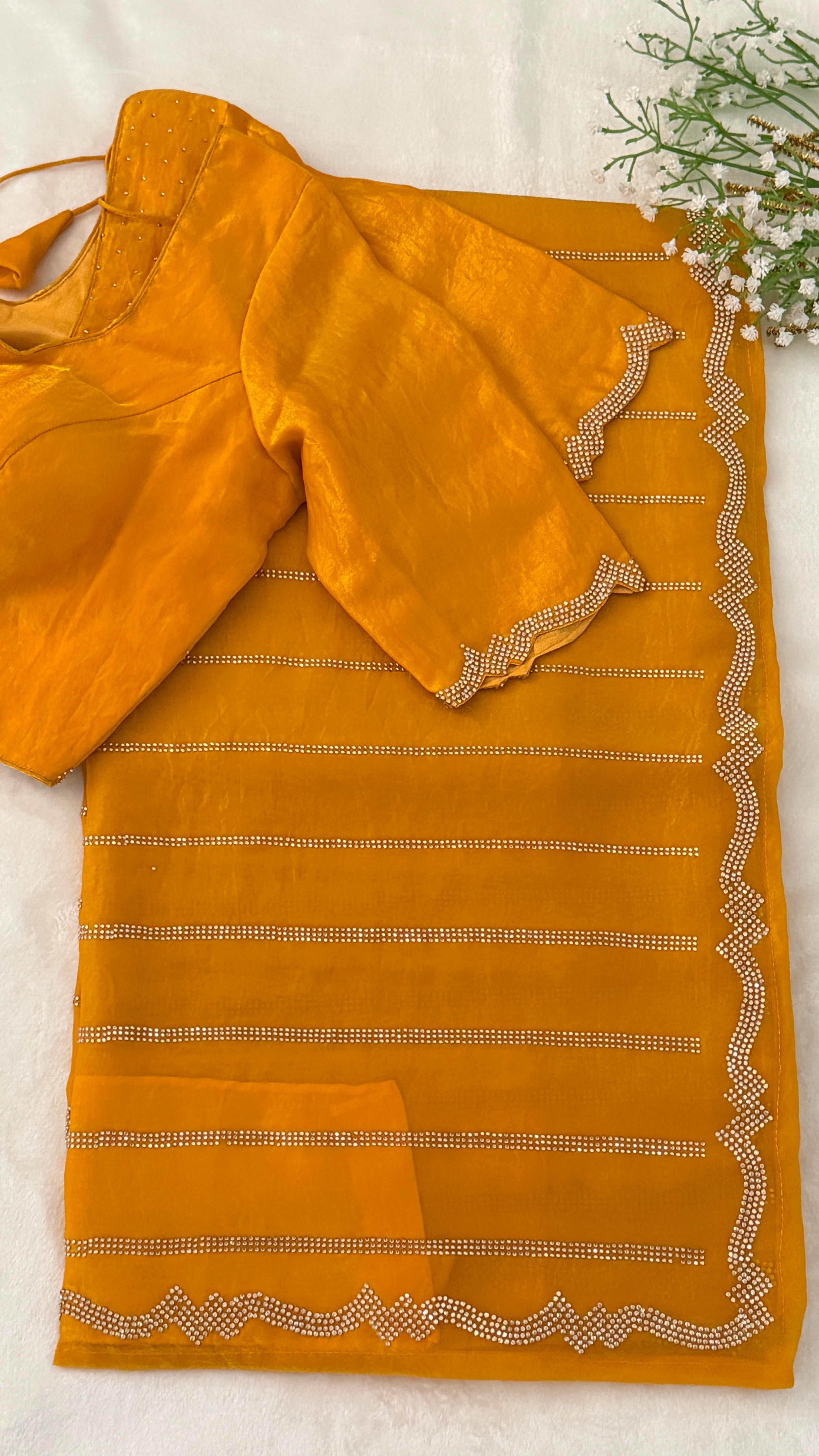 Mustard Crepe Shimmer Saree
