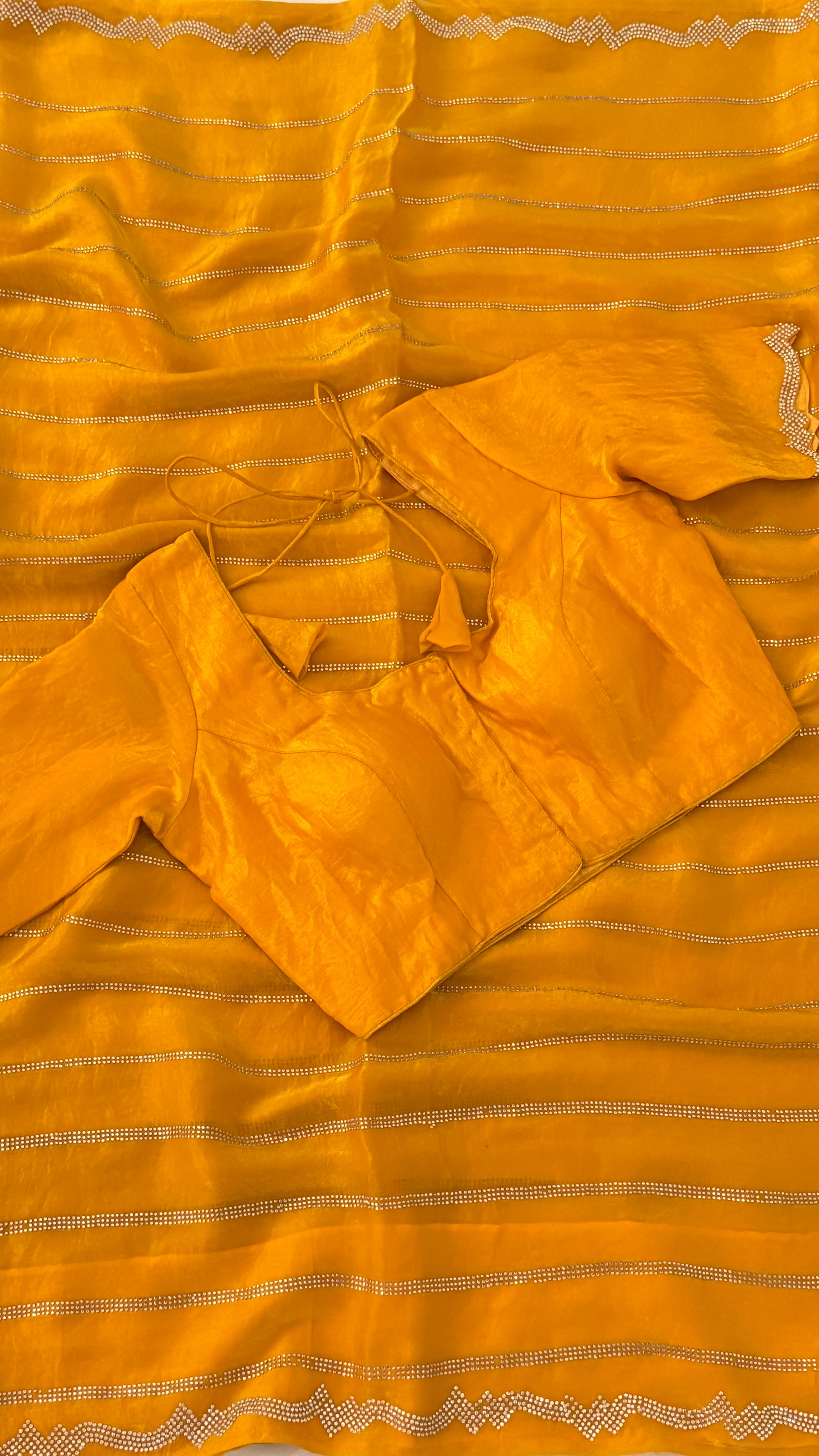 Mustard Crepe Shimmer Saree