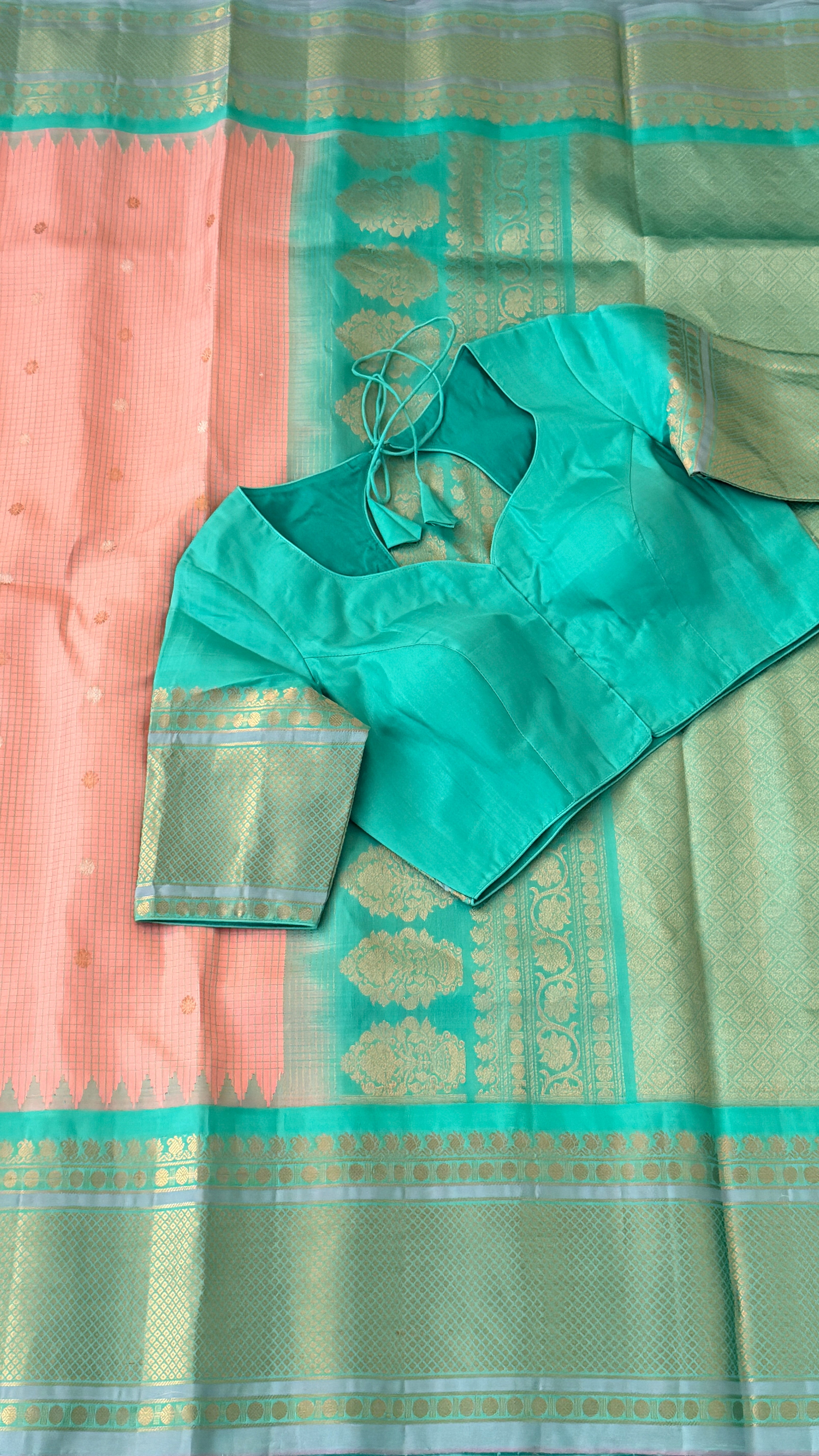 Pink & Aqua Blue Gadwal Silk Saree