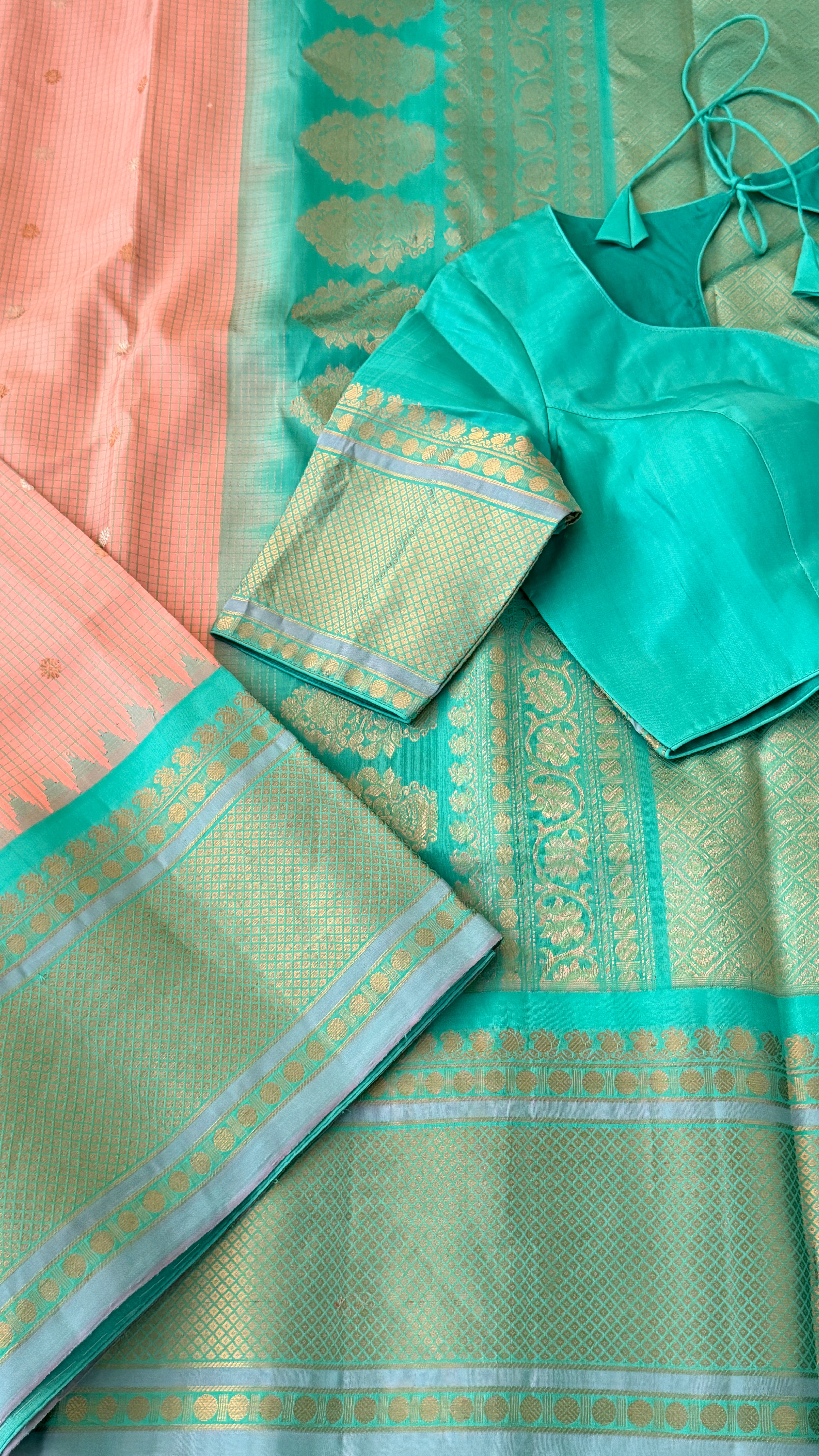 Pink & Aqua Blue Gadwal Silk Saree