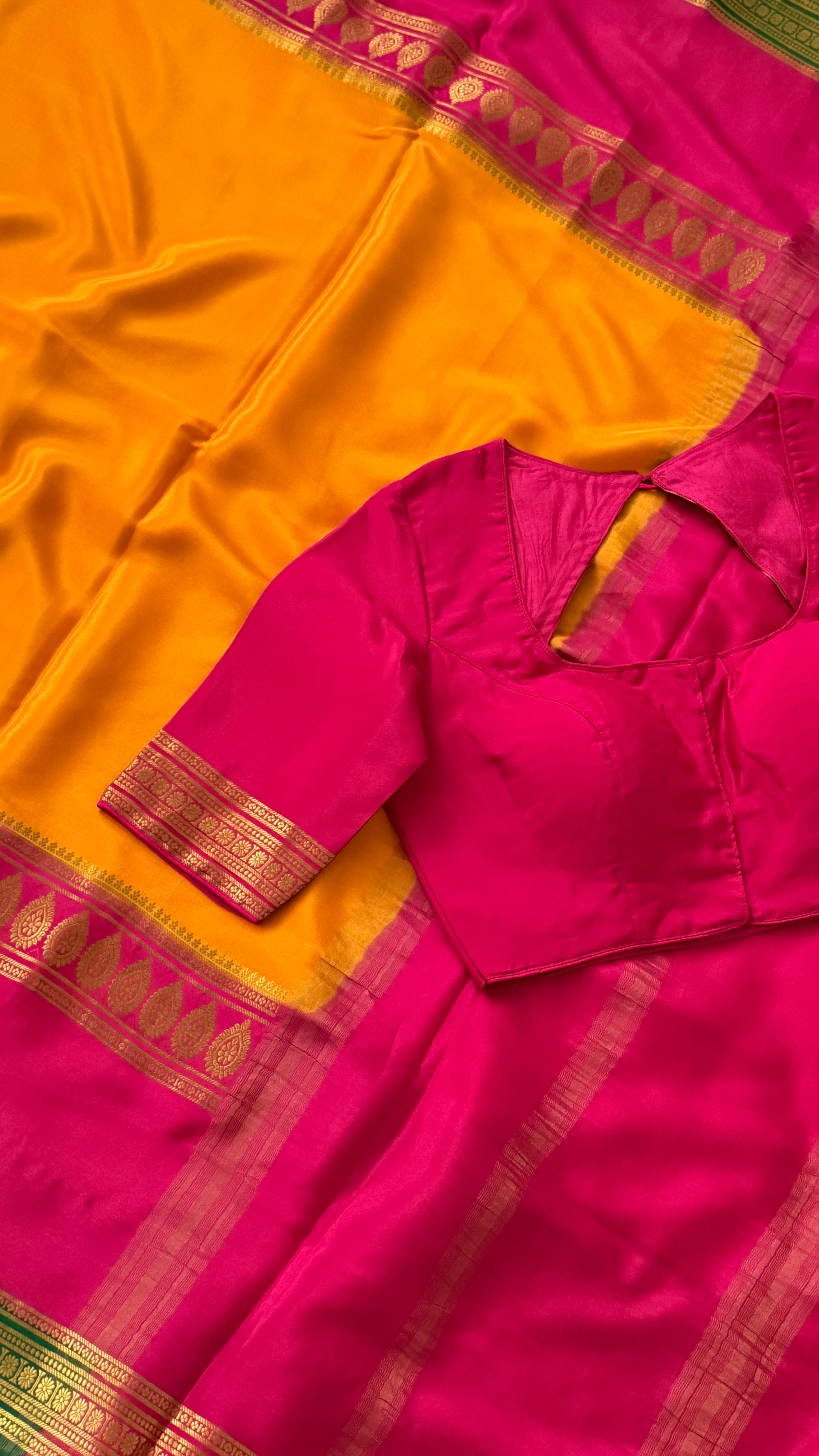 Mustard & Pink Mysore Silk Saree