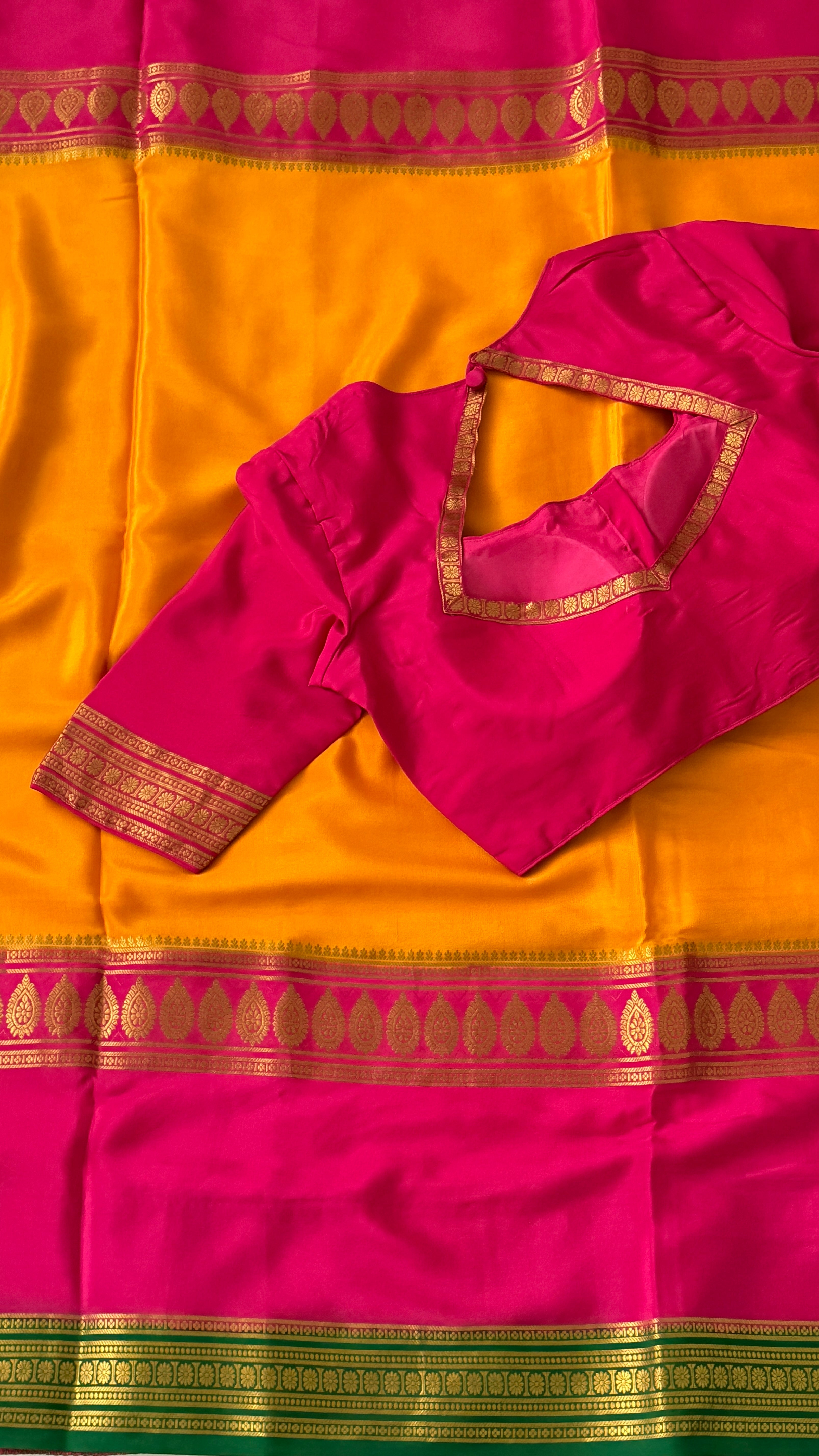 Mustard & Pink Mysore Silk Saree