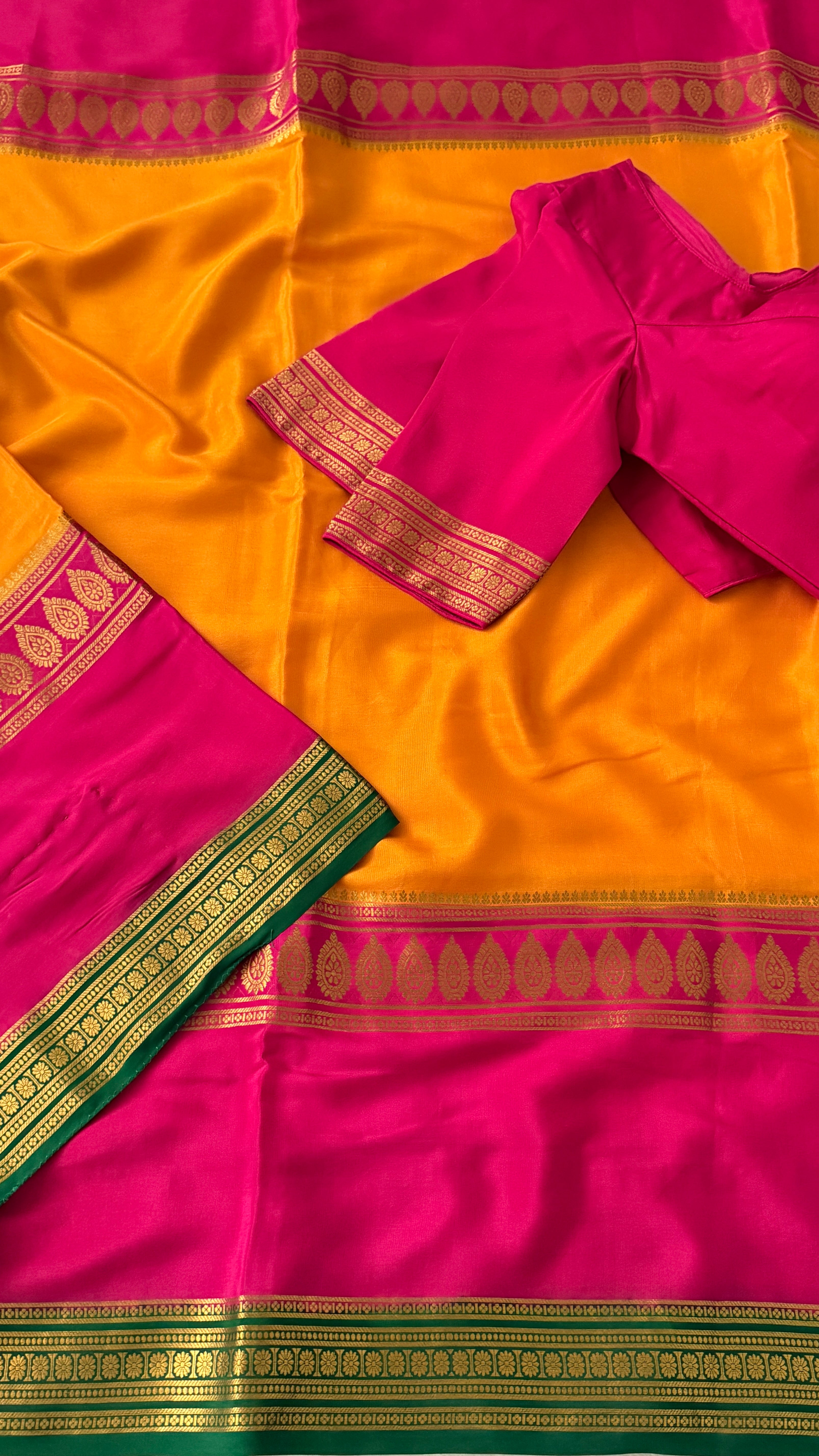 Mustard & Pink Mysore Silk Saree