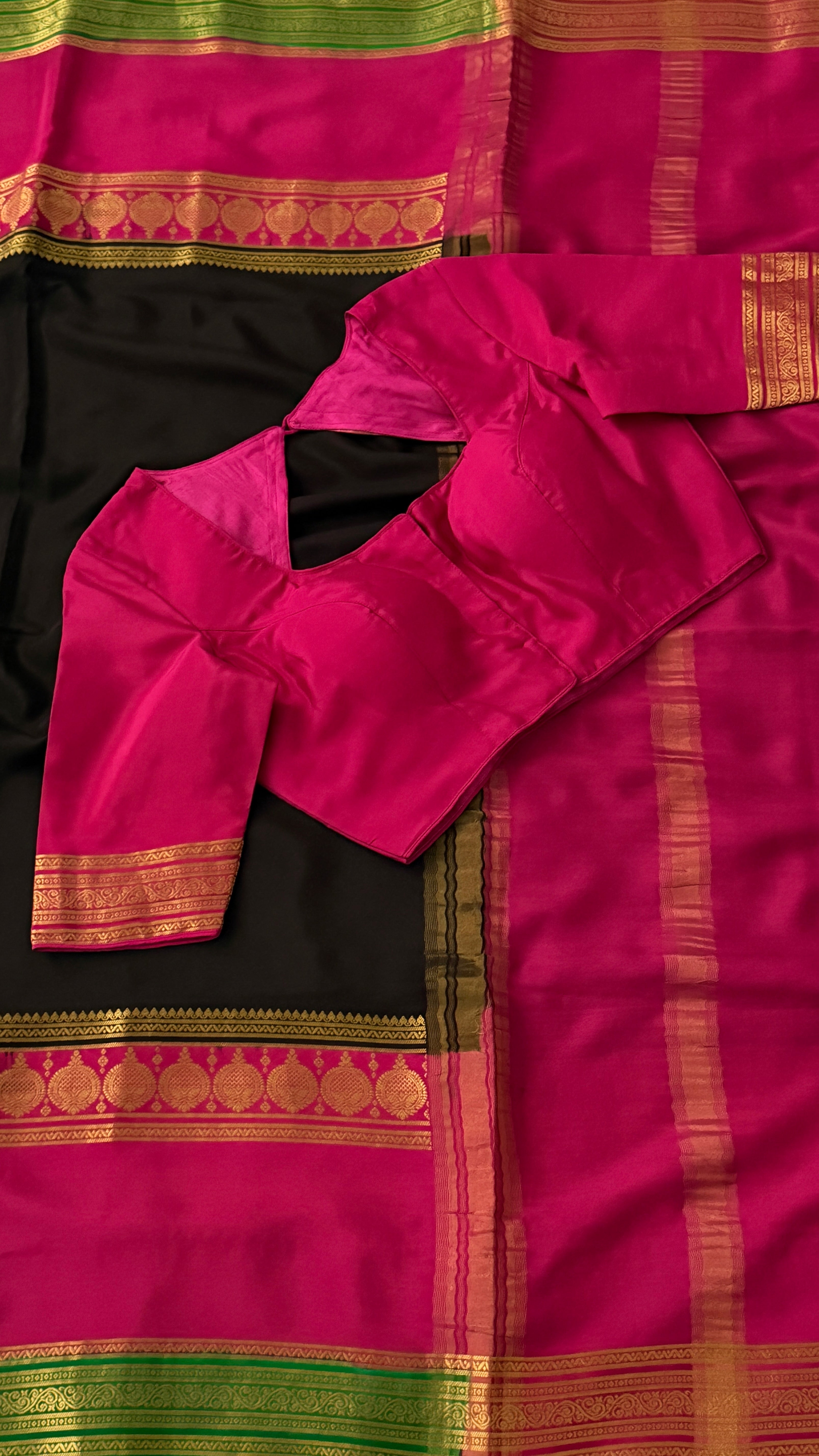 Black & Pink Mysore Silk Saree