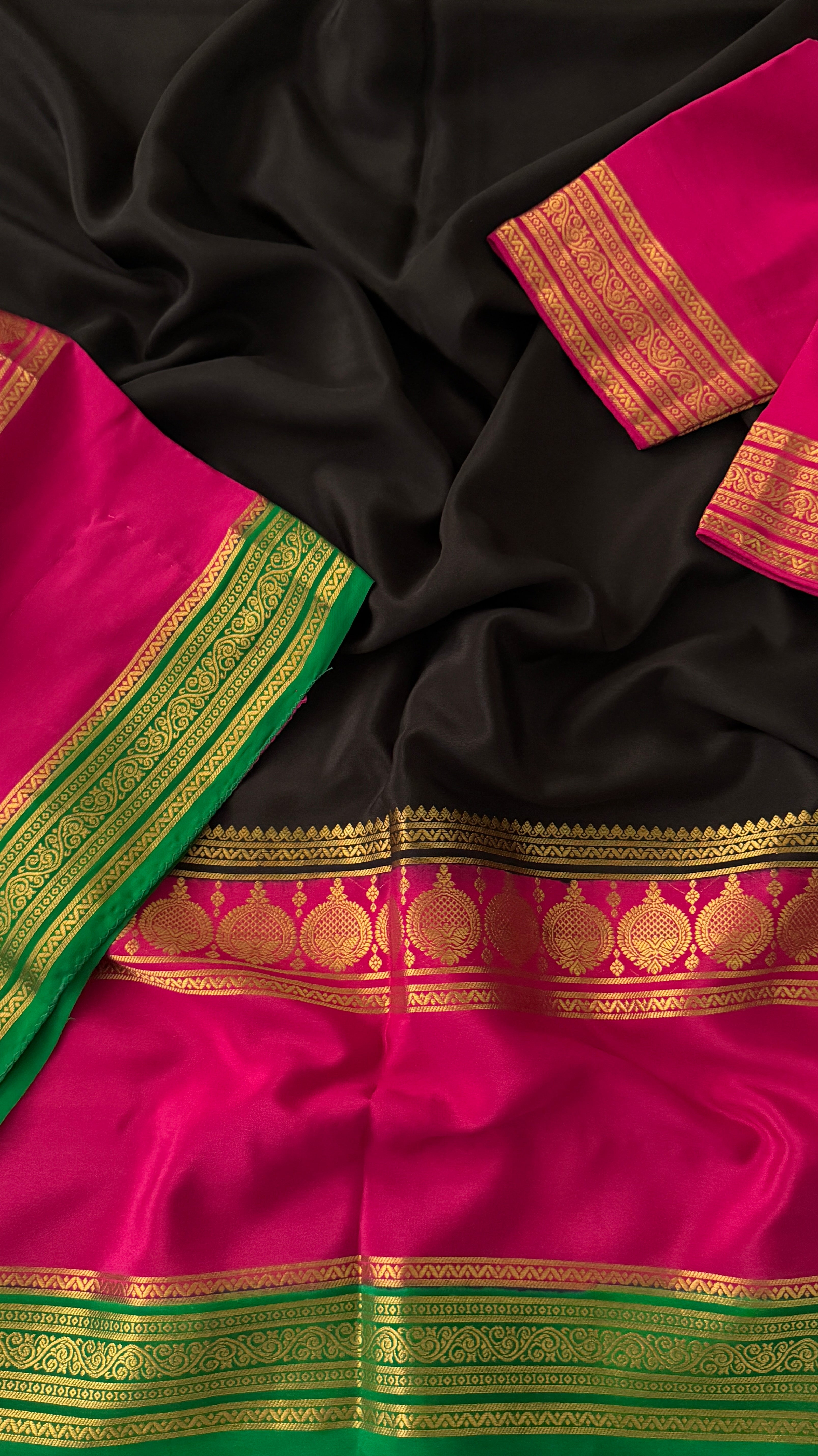 Black & Pink Mysore Silk Saree